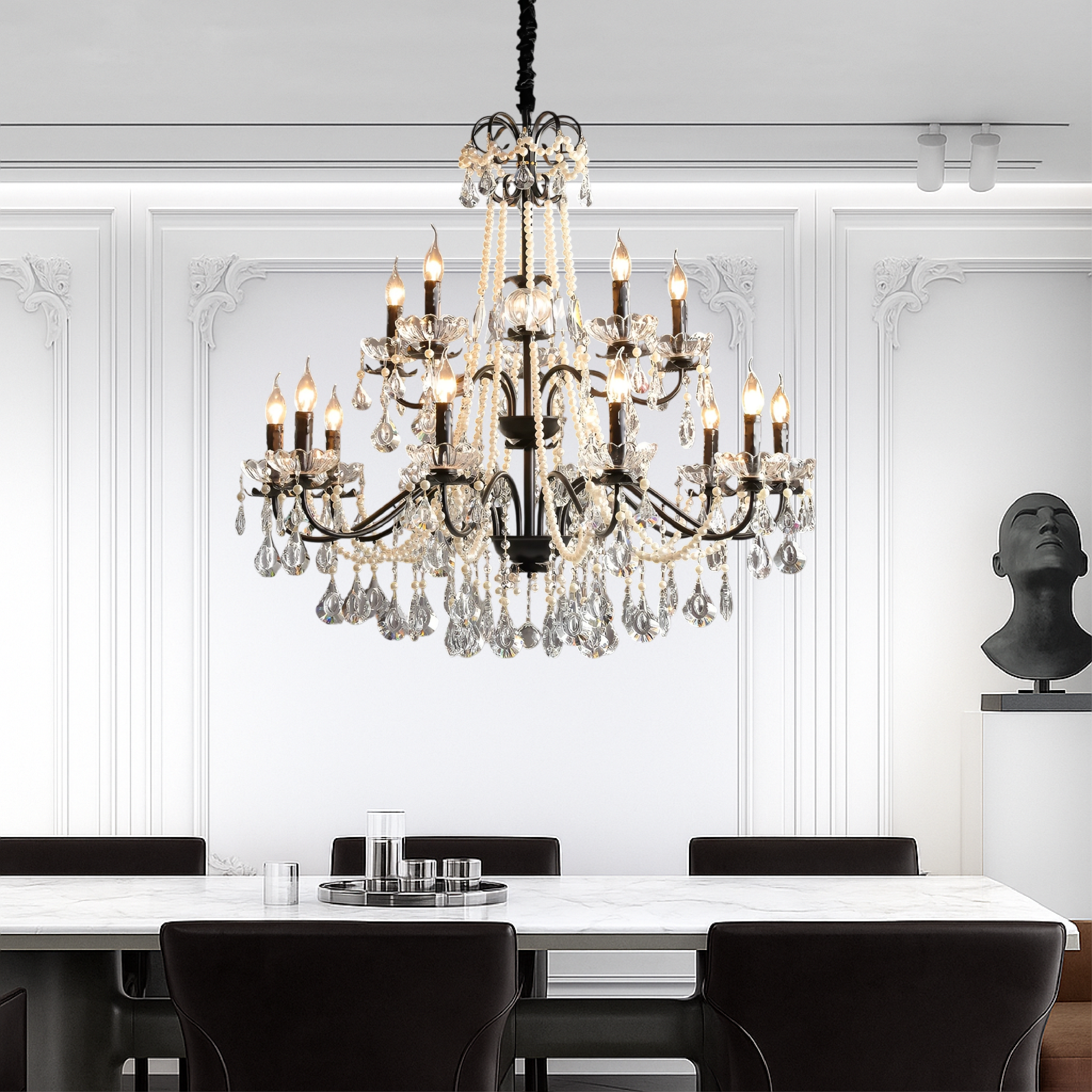 Lampadario francese in cristallo nero