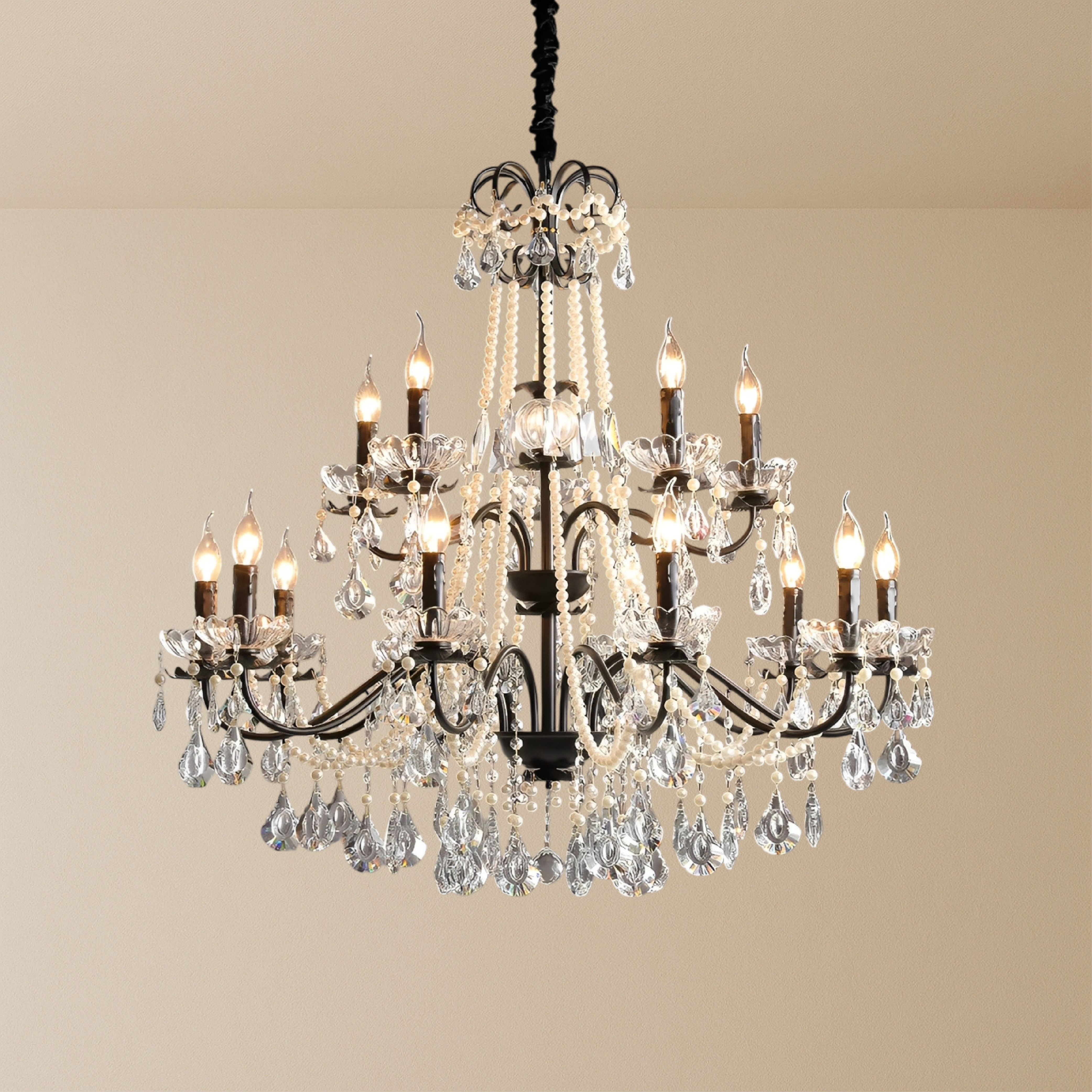 Lampadario francese in cristallo nero