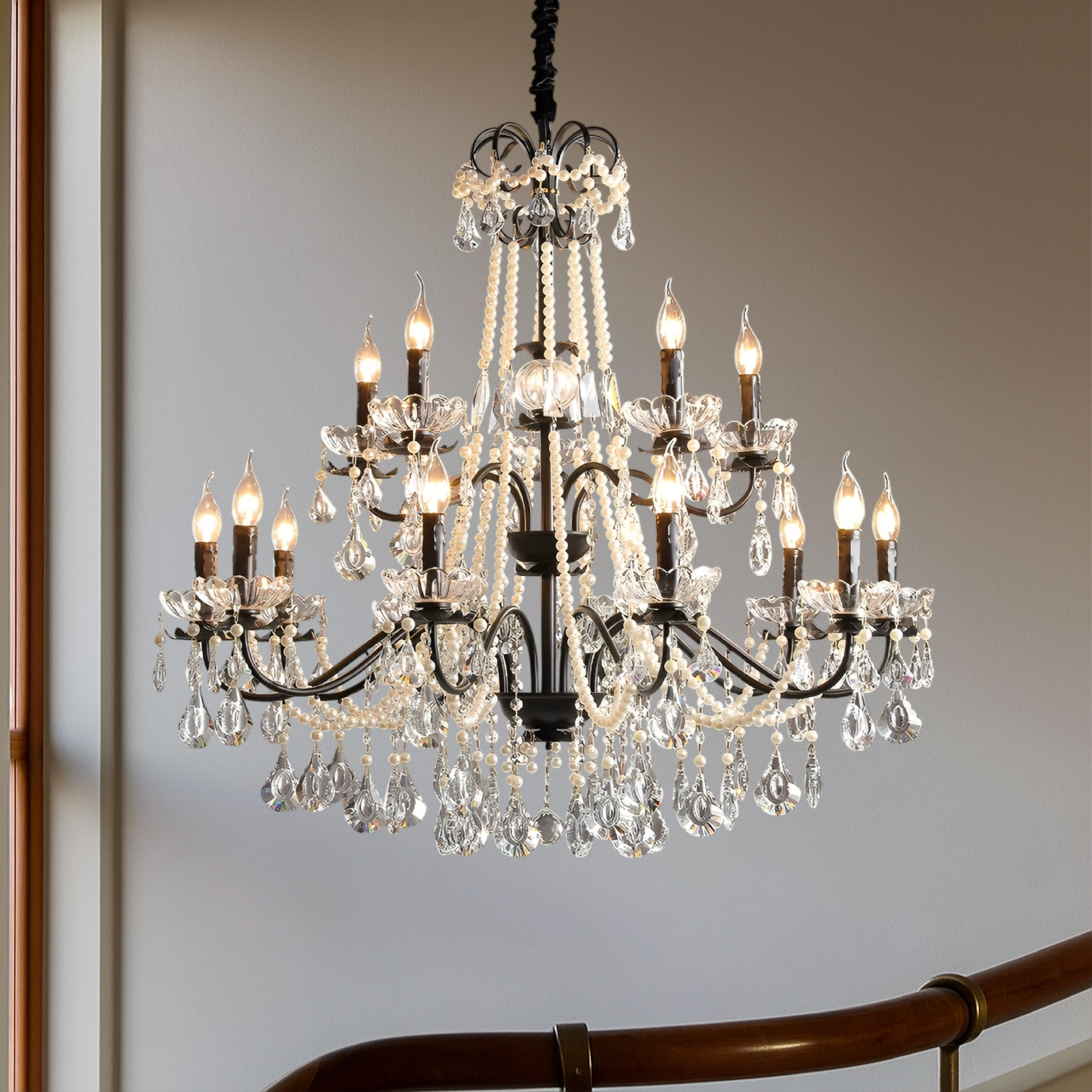 Lampadario francese in cristallo nero