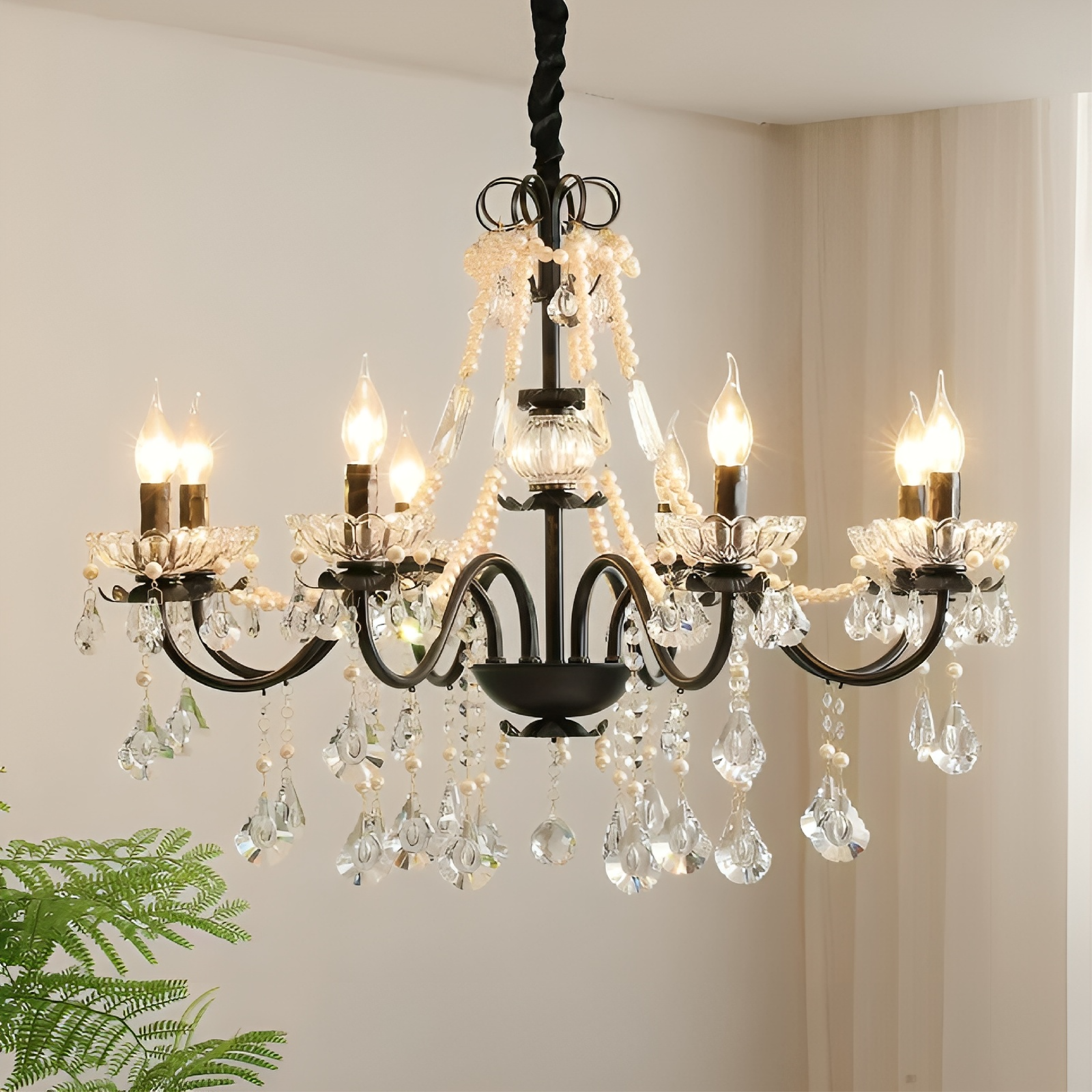 Lampadario francese in cristallo nero