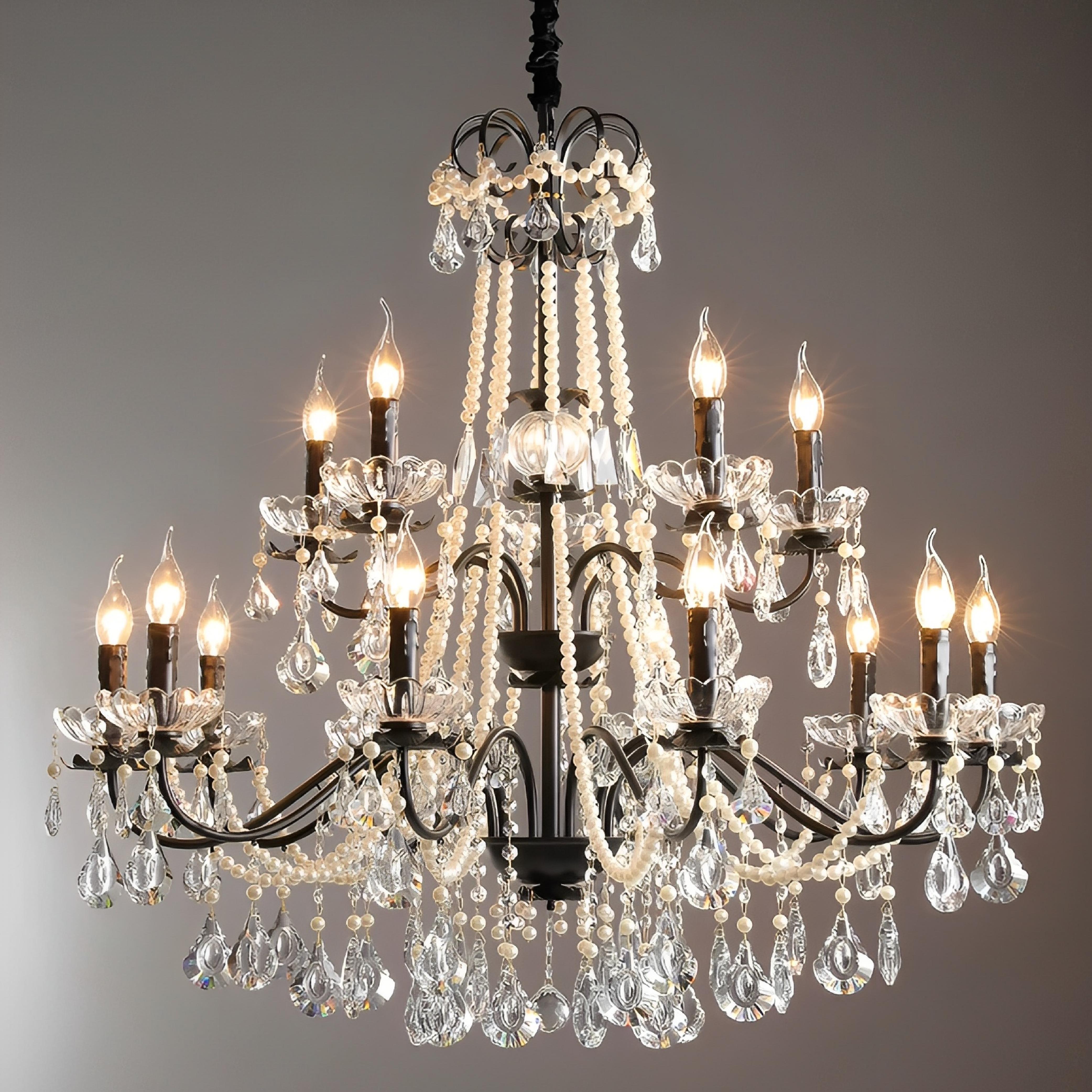Lampadario francese in cristallo nero