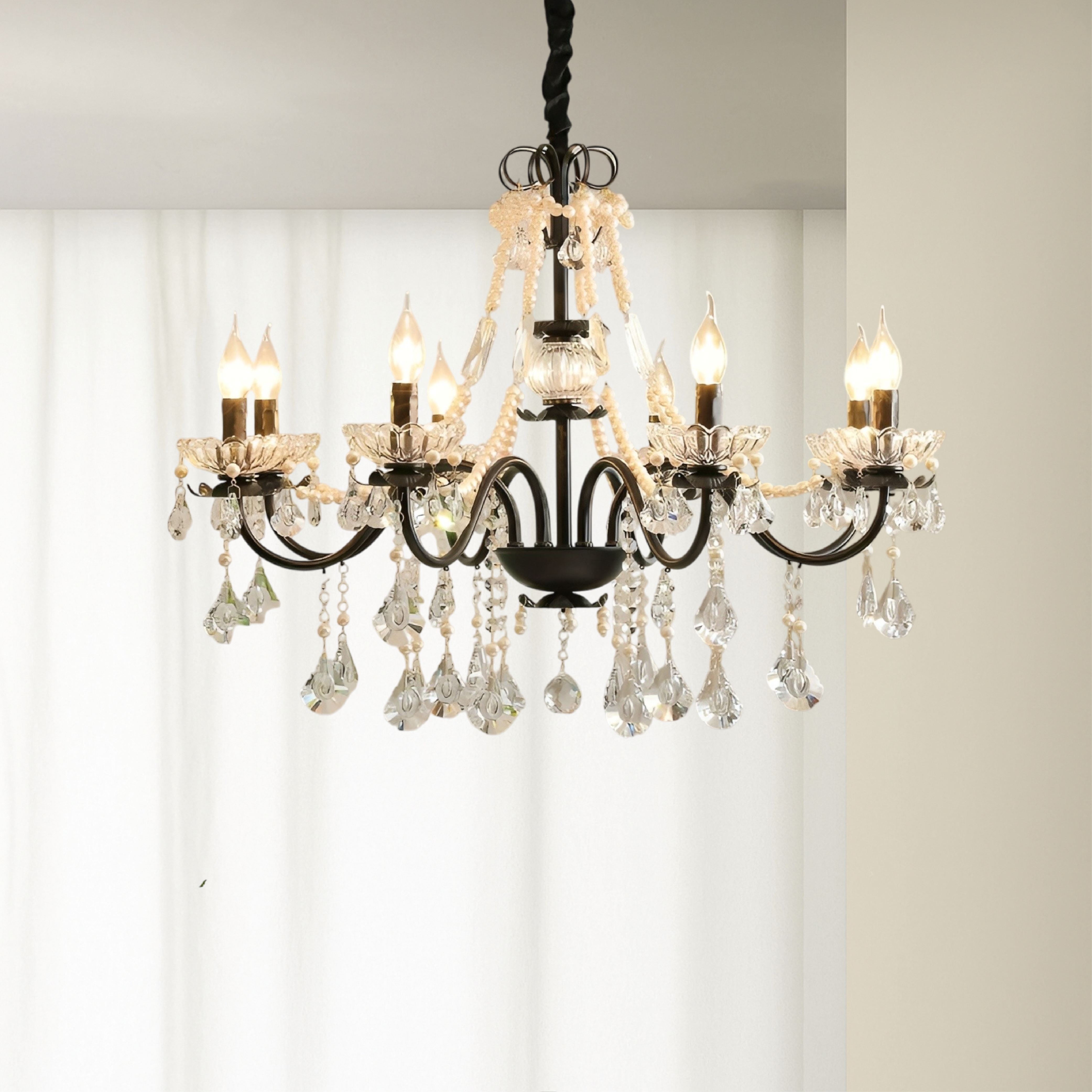 Lampadario francese in cristallo nero