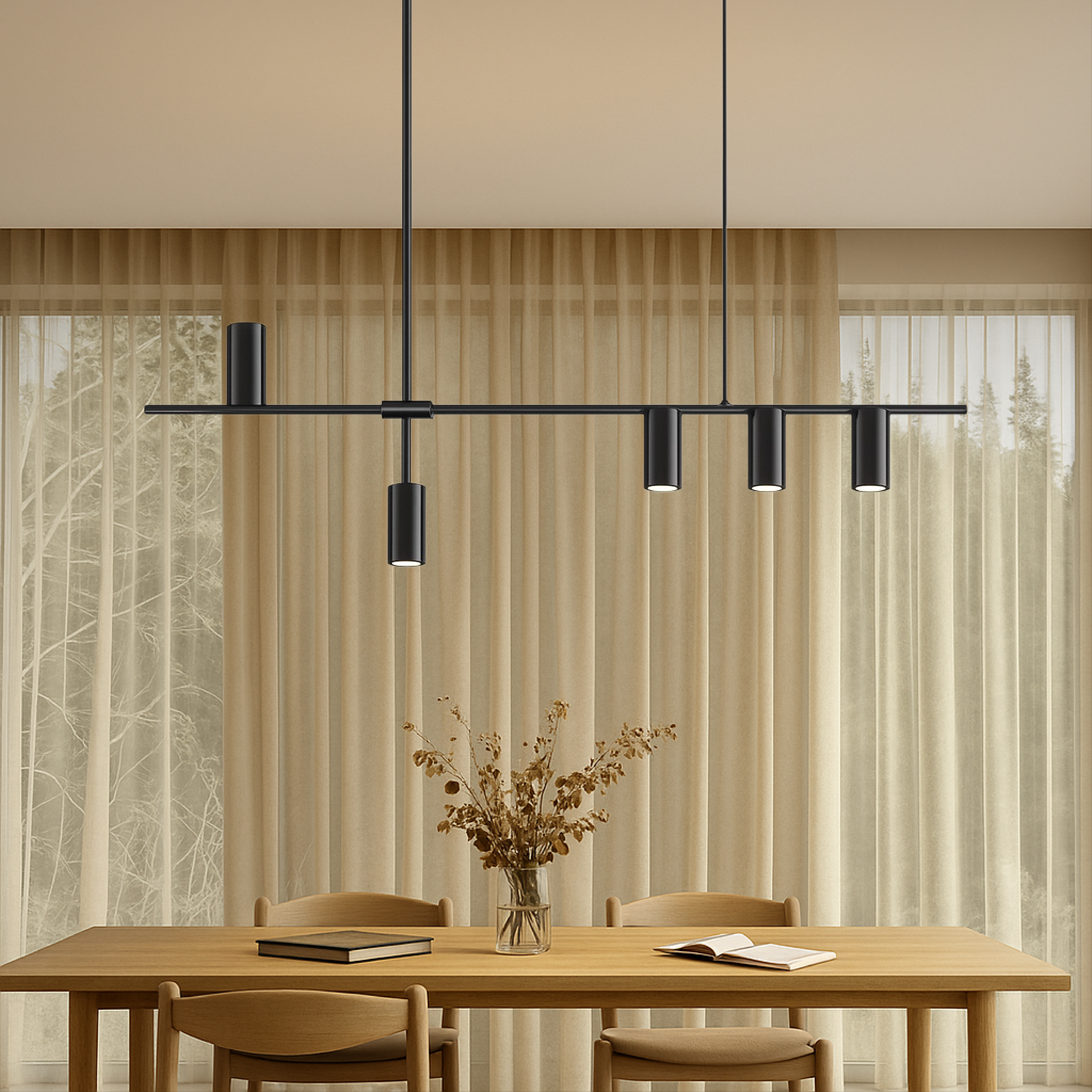 Luce a sospensione nera minimalista per la cucina