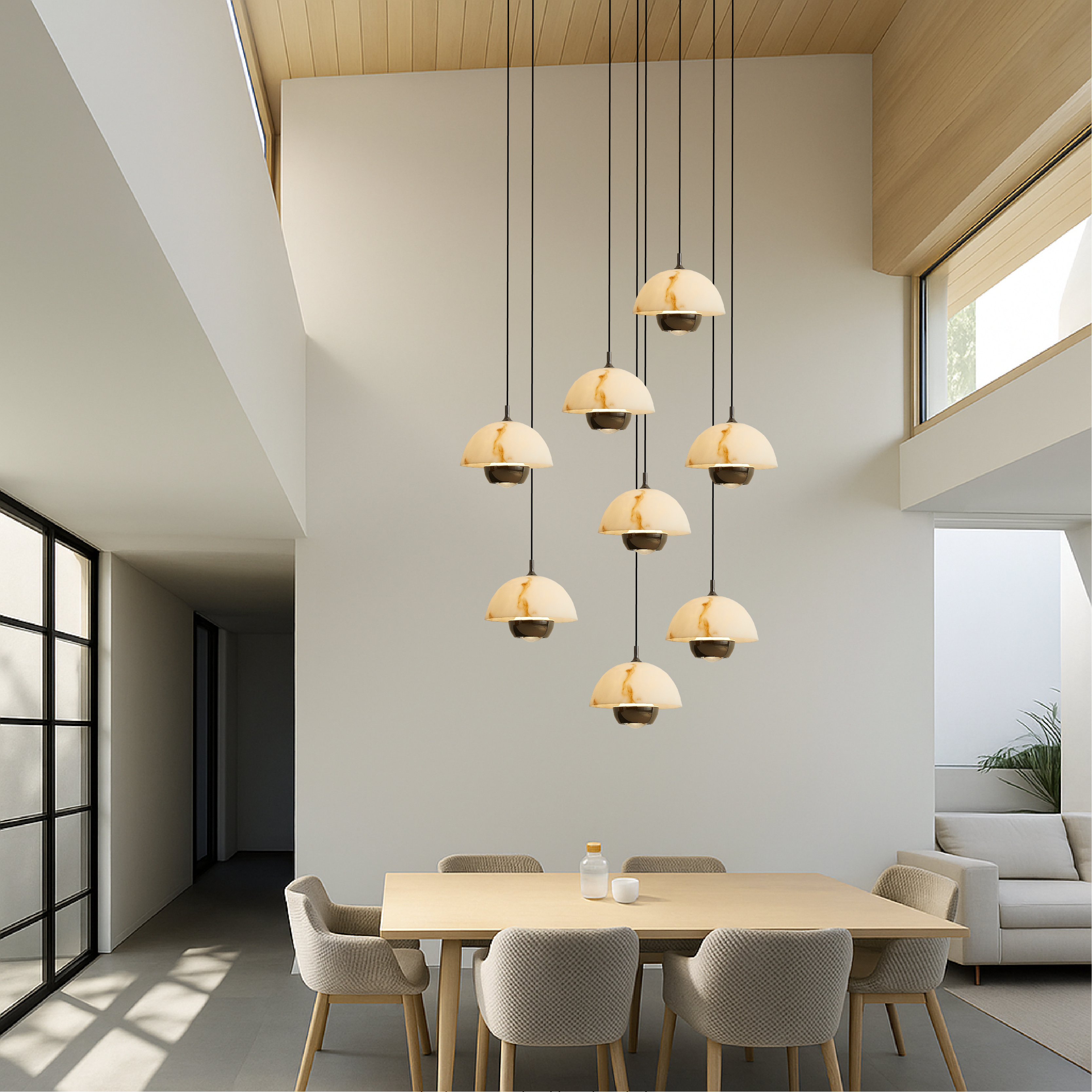 Lampadario a 8 teste per scale in marmo naturale
