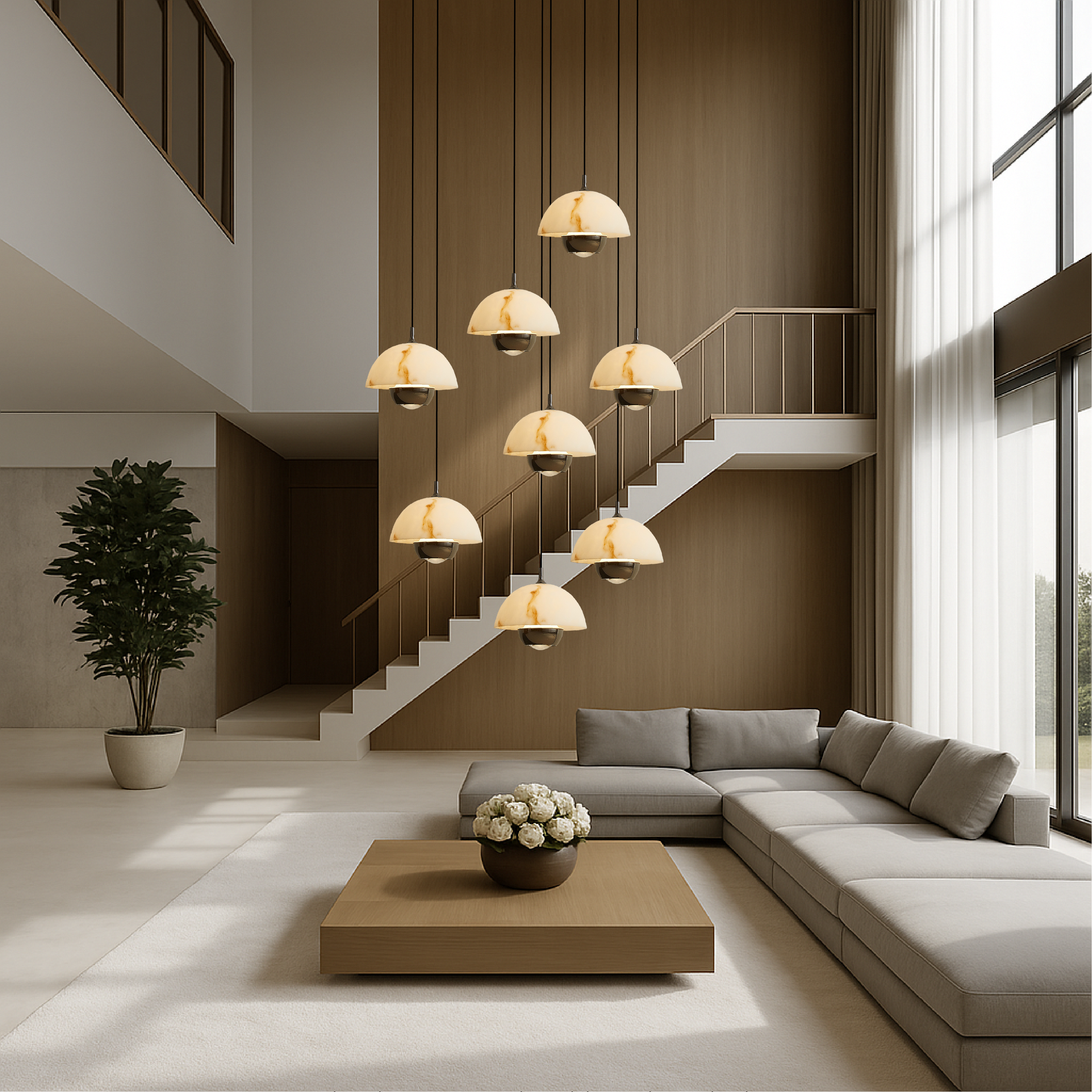 Lampadario a 8 teste per scale in marmo naturale