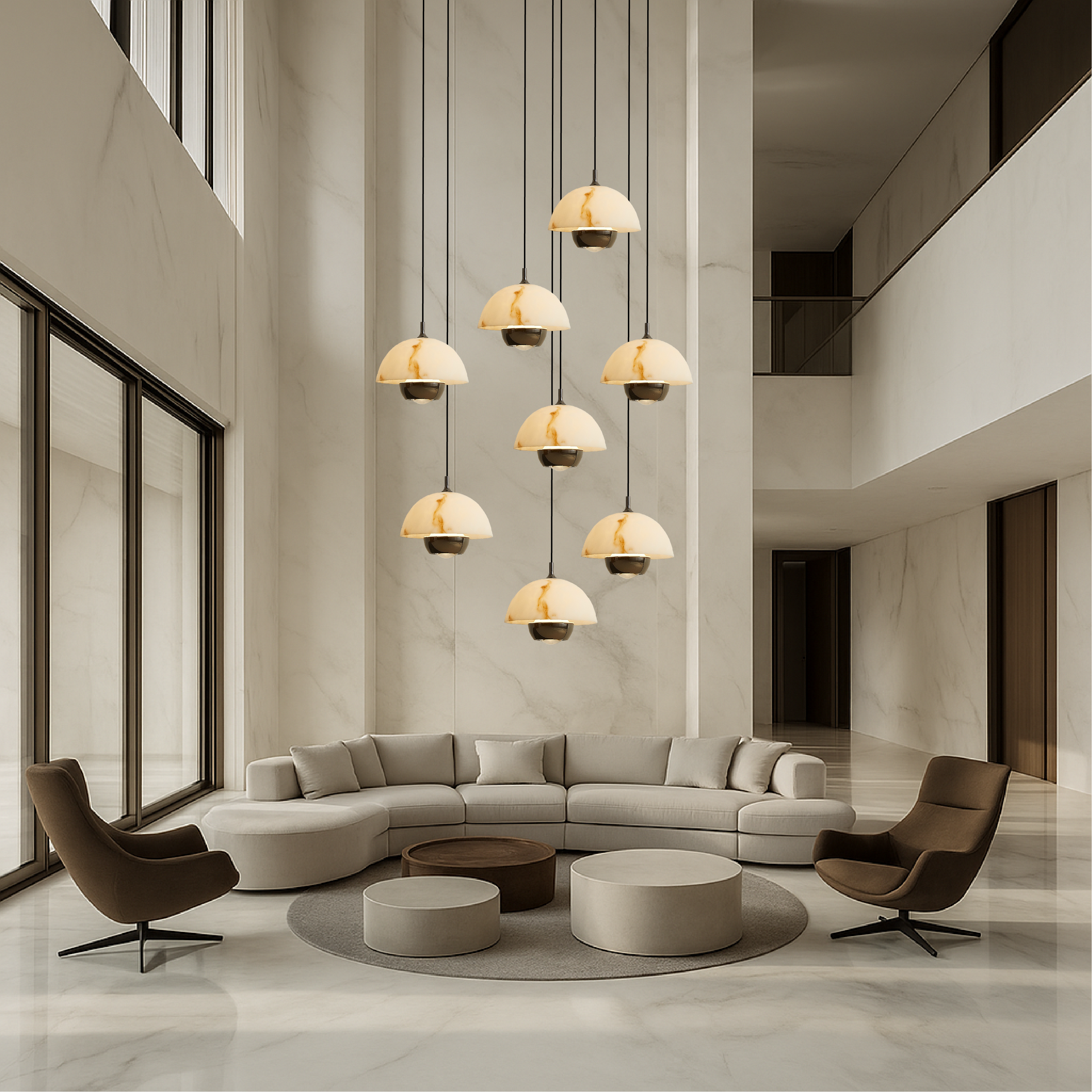 Lampadario a 8 teste per scale in marmo naturale