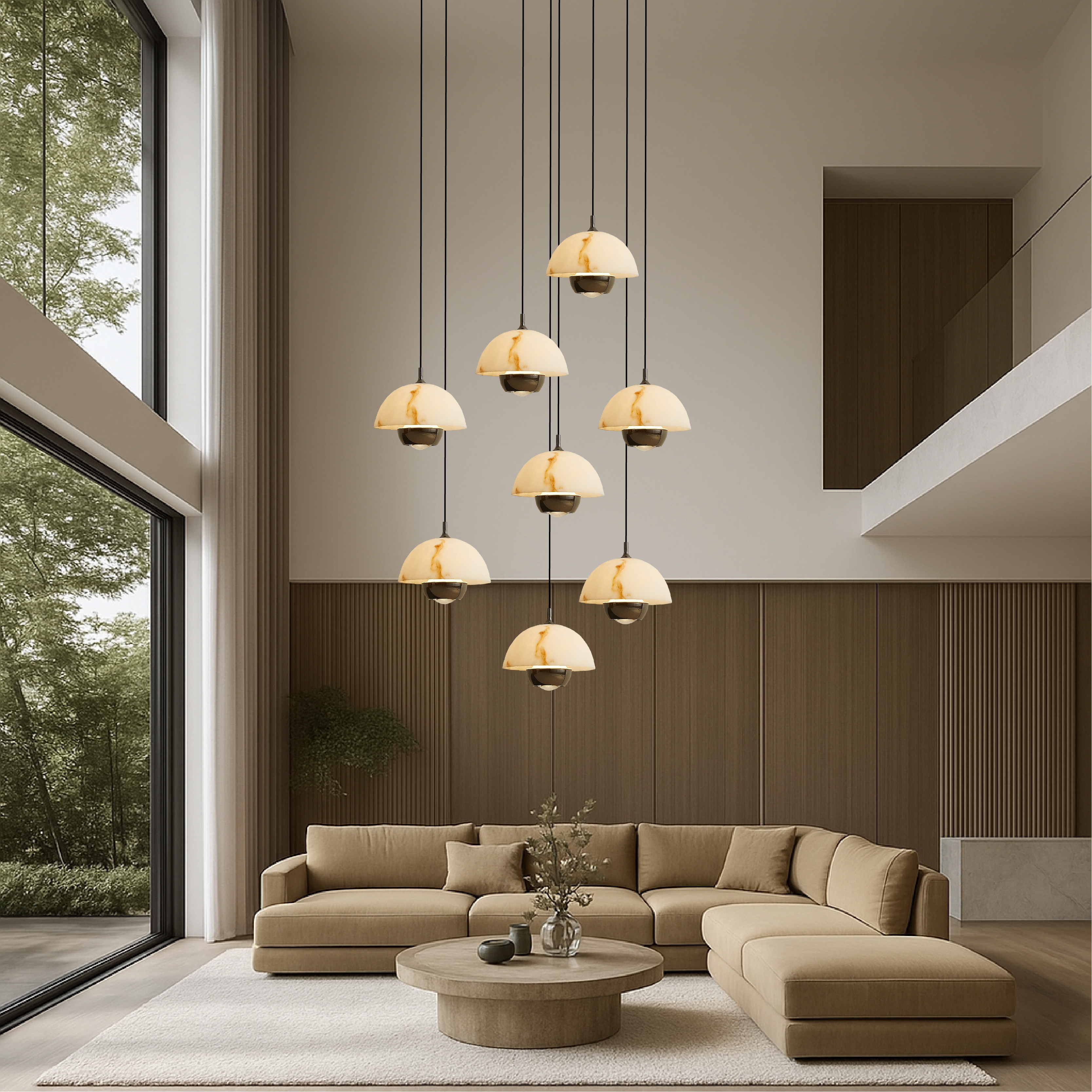 Lampadario a 8 teste per scale in marmo naturale