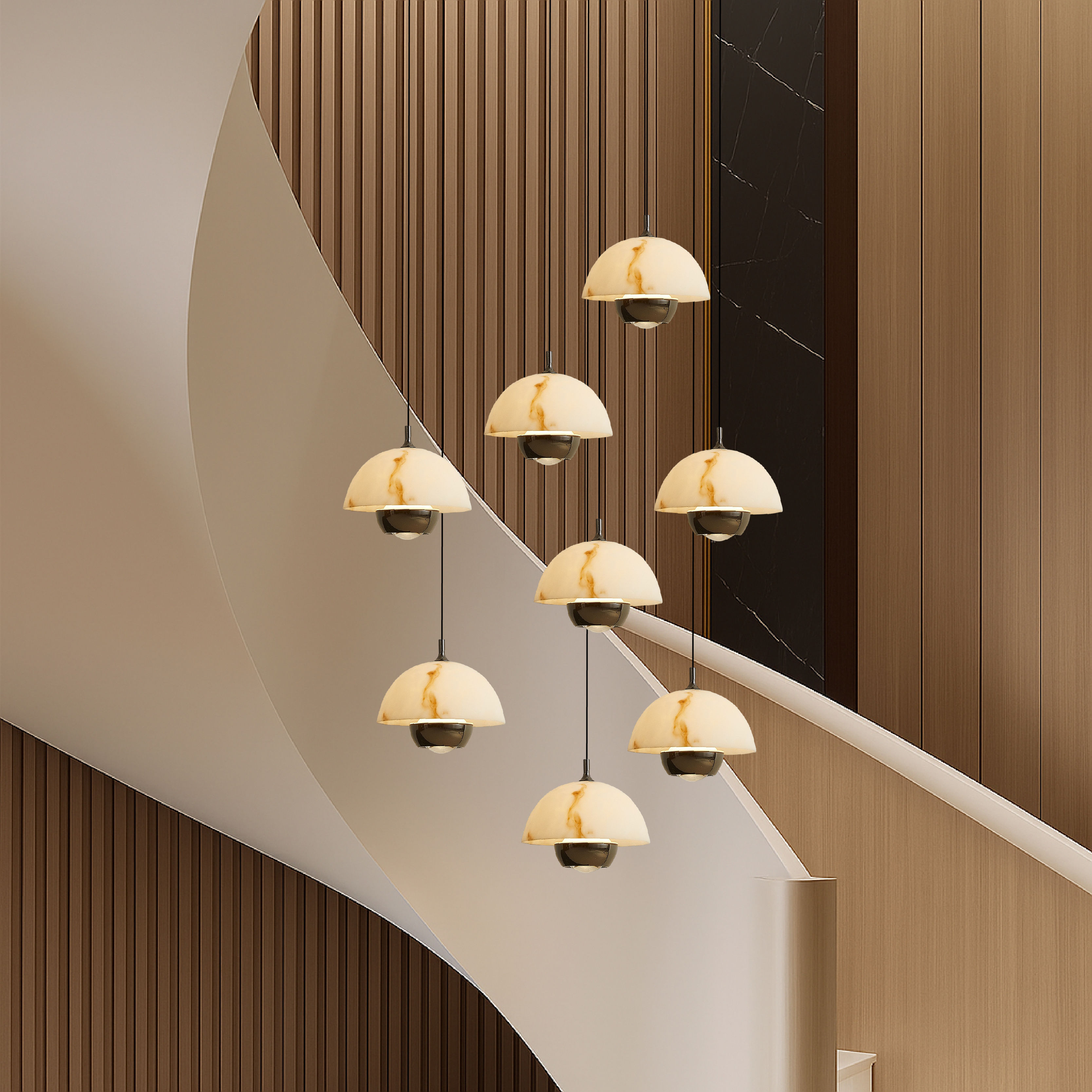 Lampadario a 8 teste per scale in marmo naturale