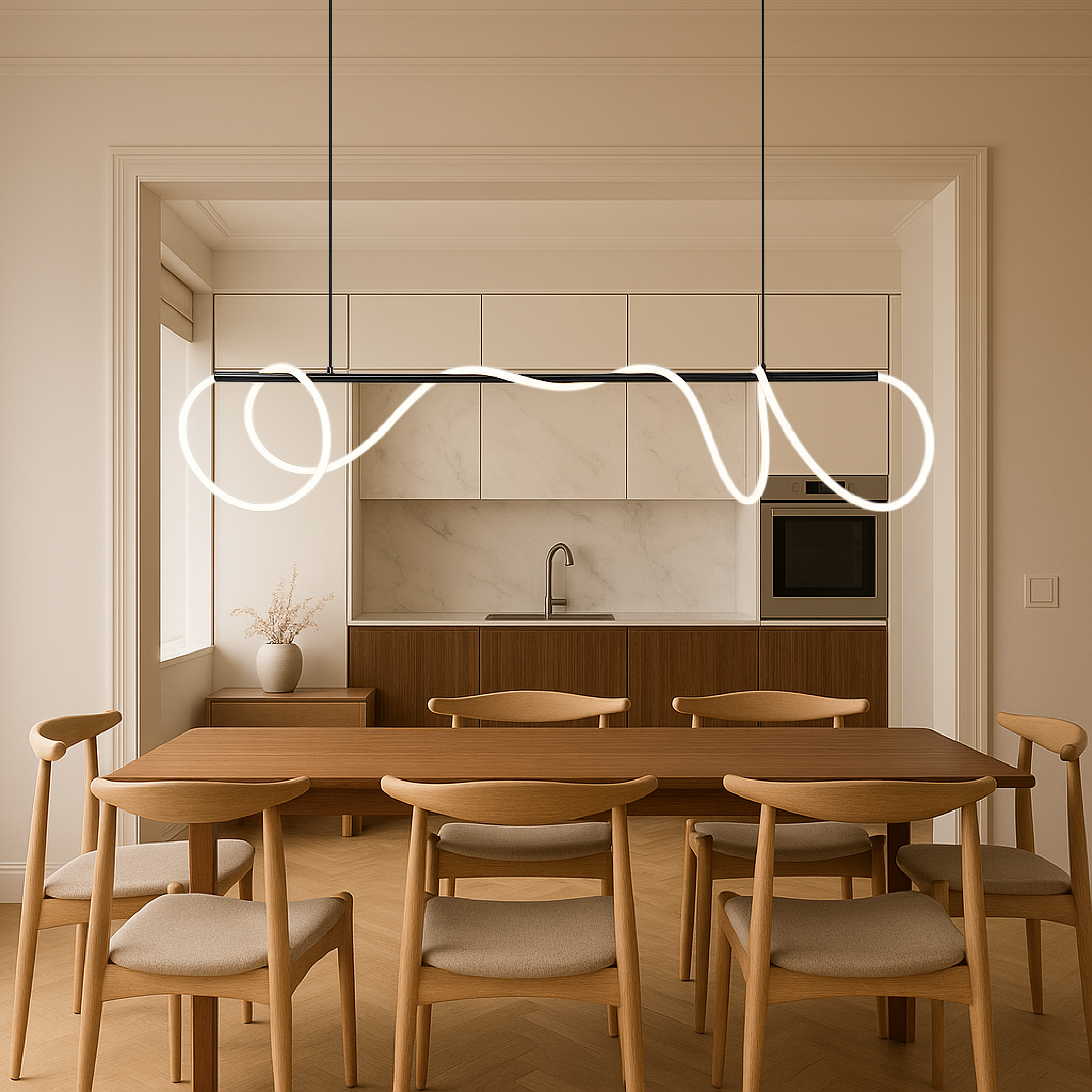 Luce a sospensione lineare per tavolo da cucina