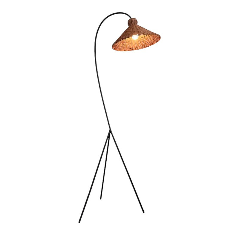 Lampada da terra con cappuccio in bambù