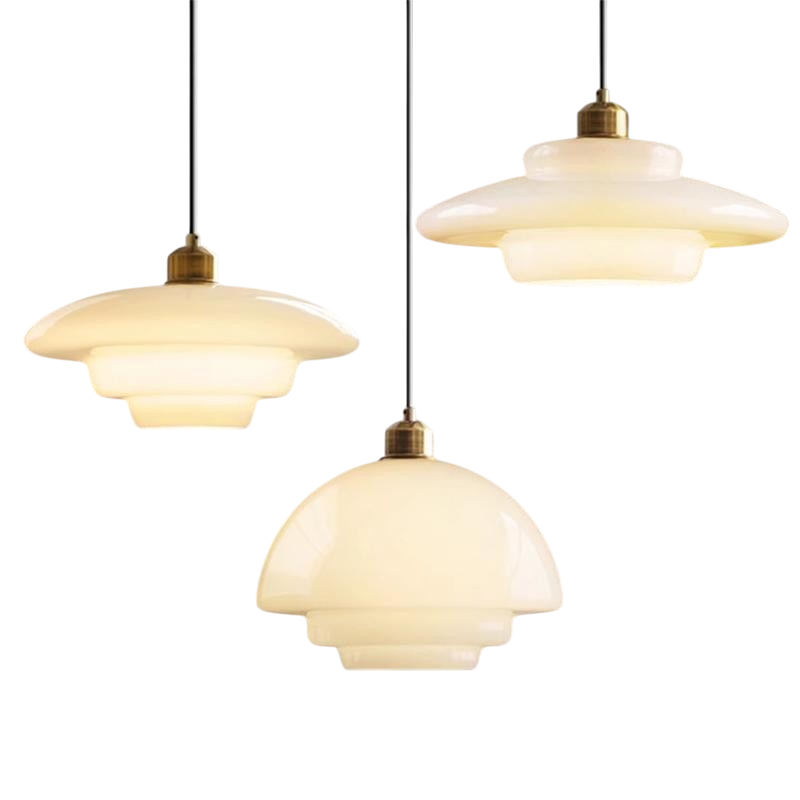 Luce a sospensione in vetro bianco latte