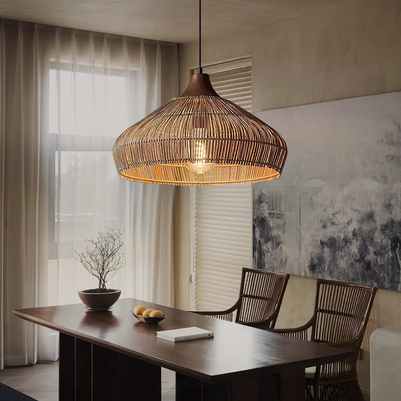 Luce a sospensione in vimini e rattan