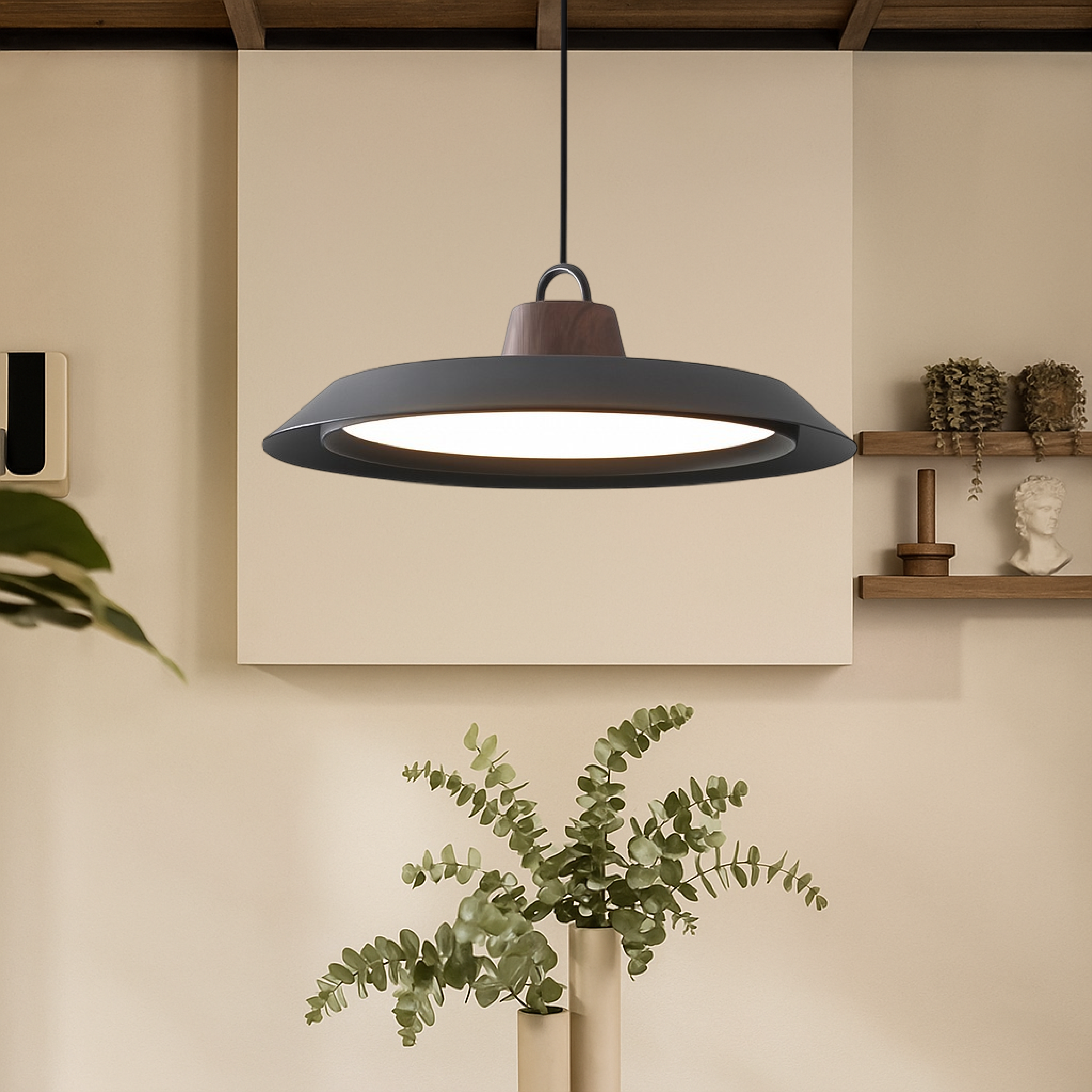 Lampada a sospensione scandinava in legno e metallo