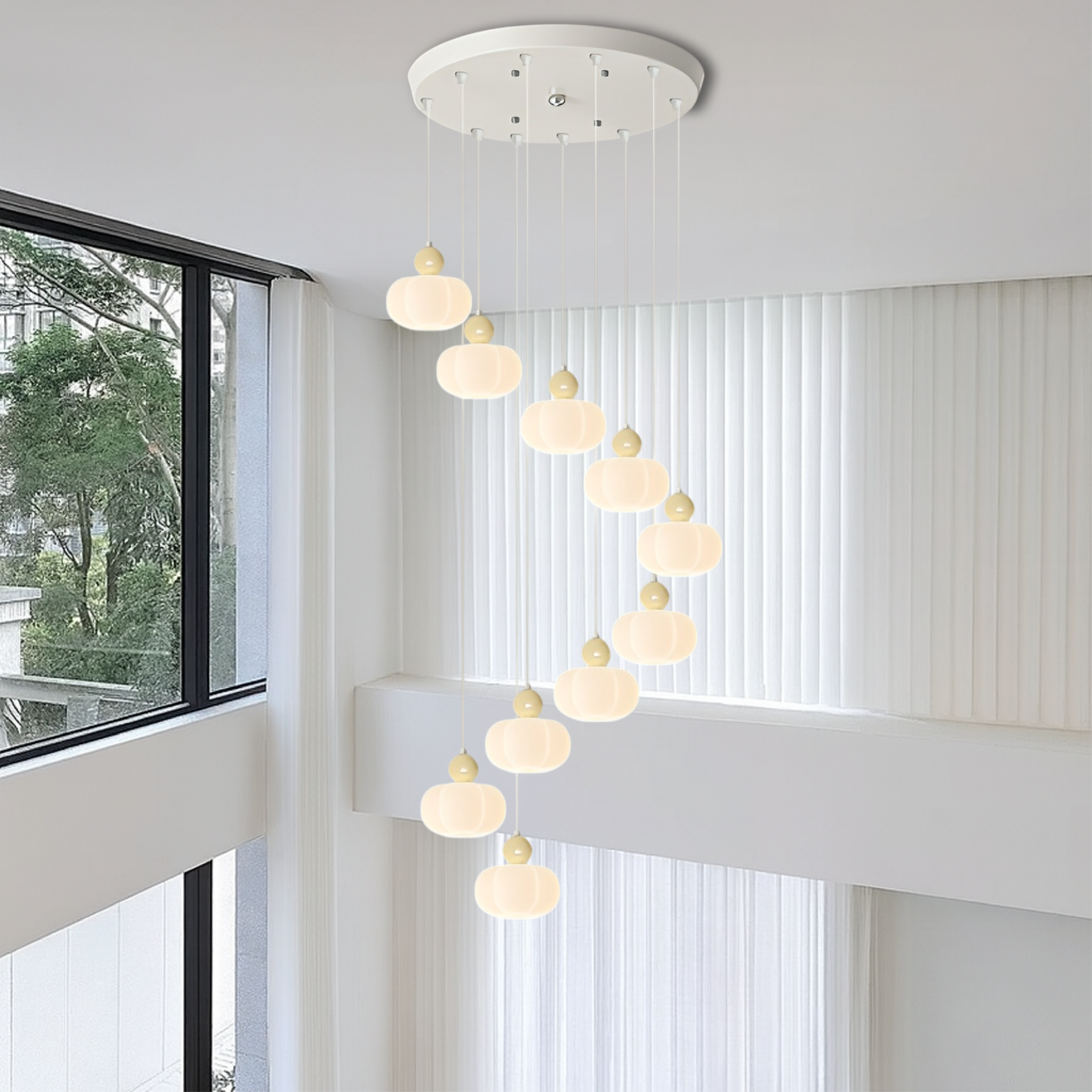 Lampadario da scala Art Déco Crema