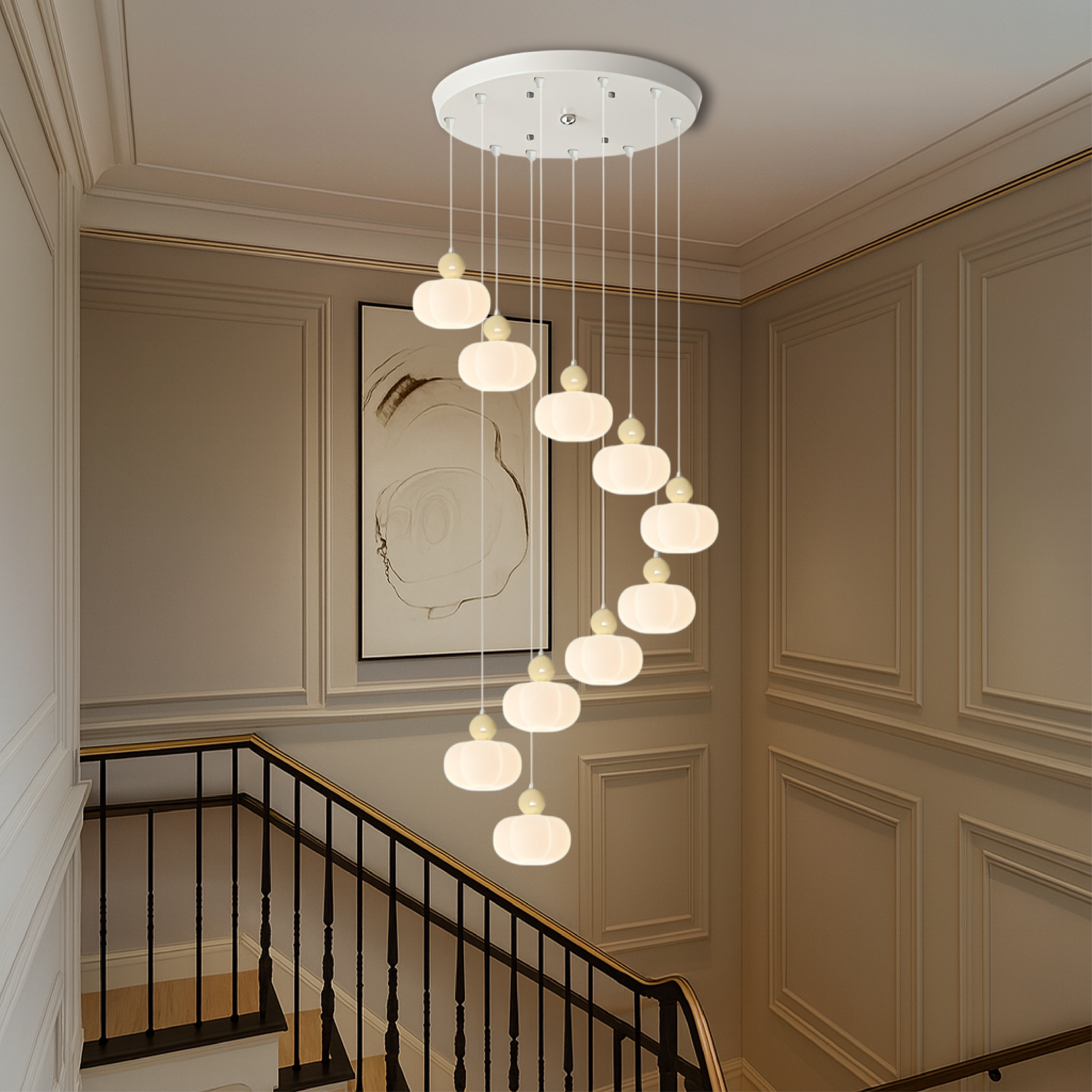 Lampadario da scala Art Déco Crema