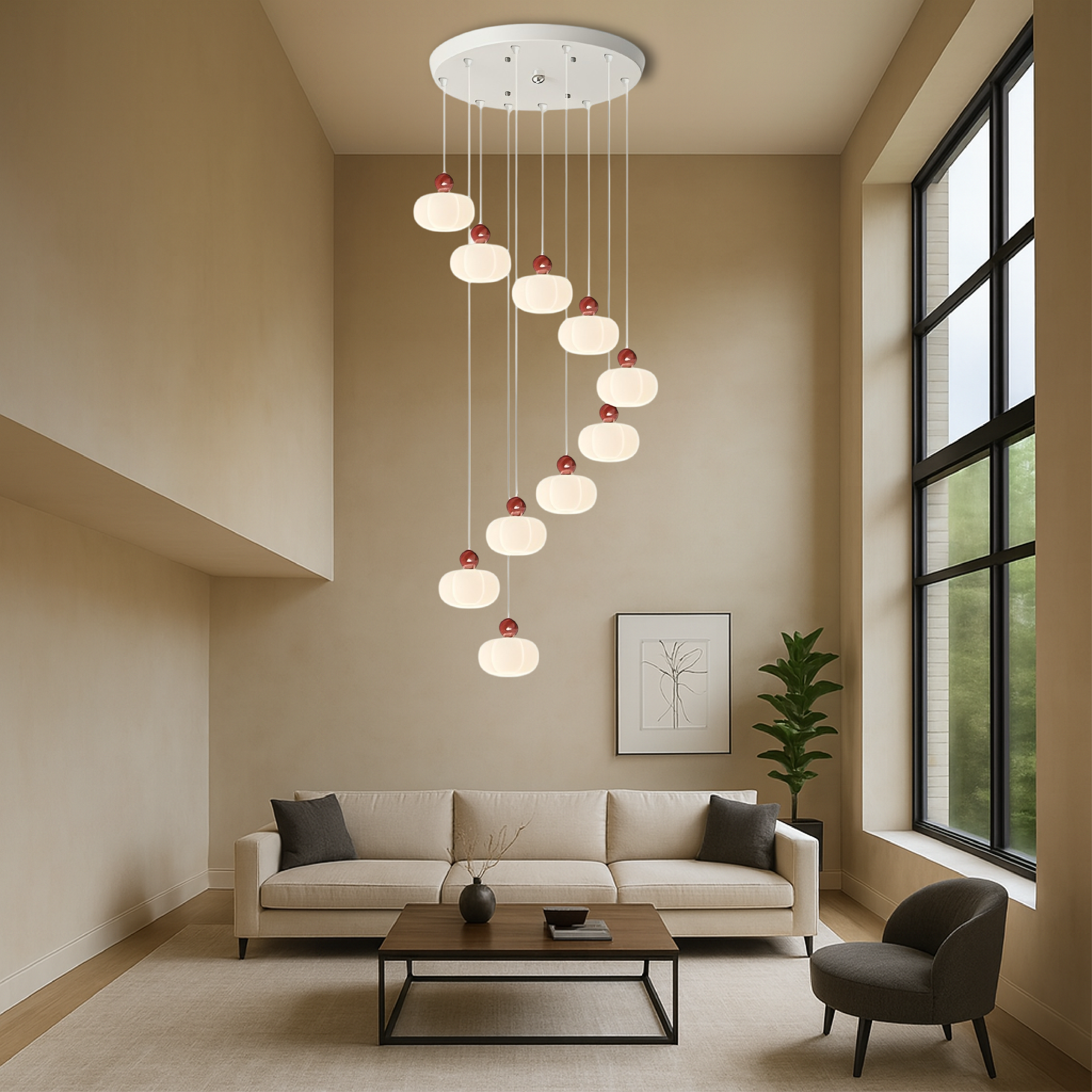 Lampadario da scala Art Déco Crema