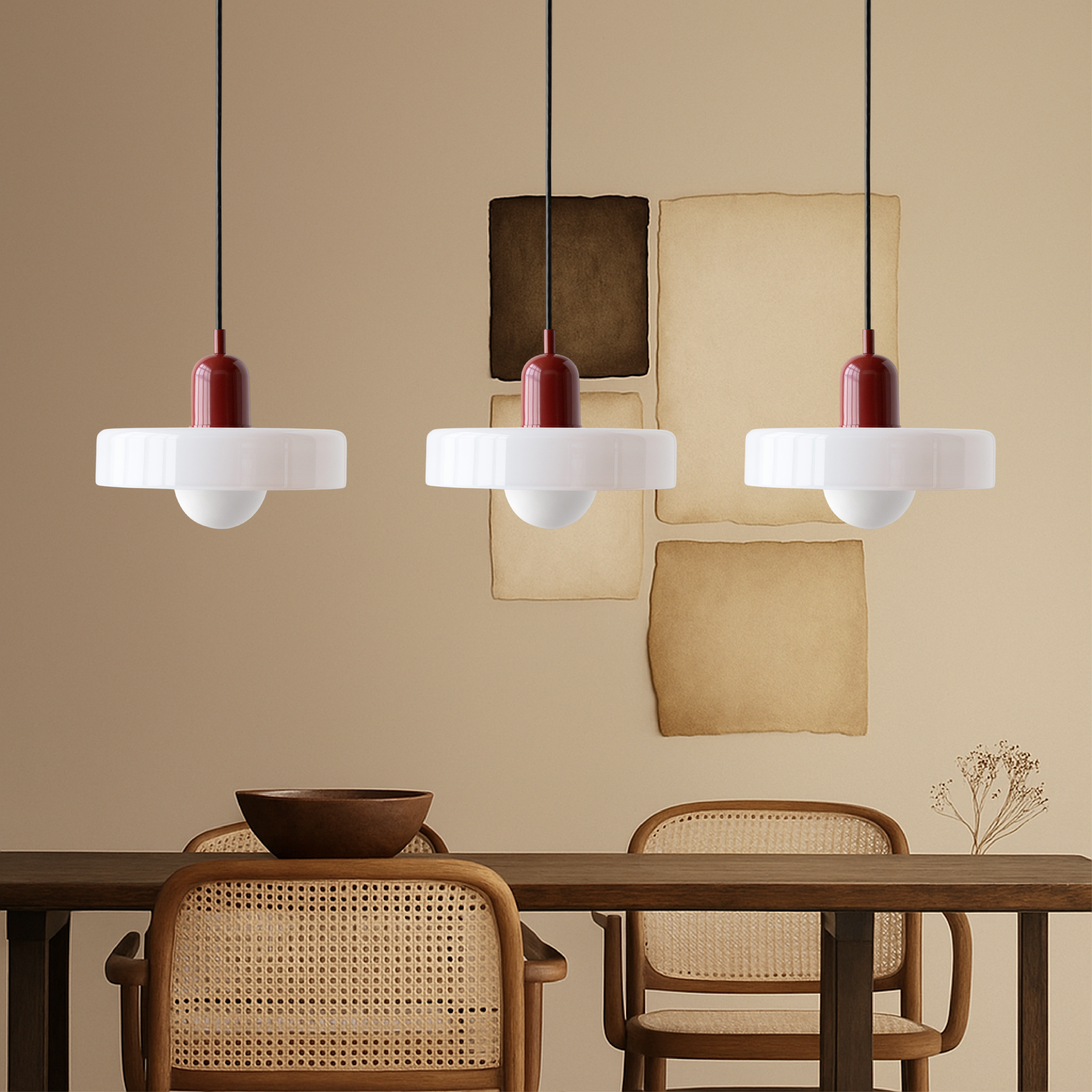 Lampada a sospensione a 3 teste in vetro colorato Bauhaus