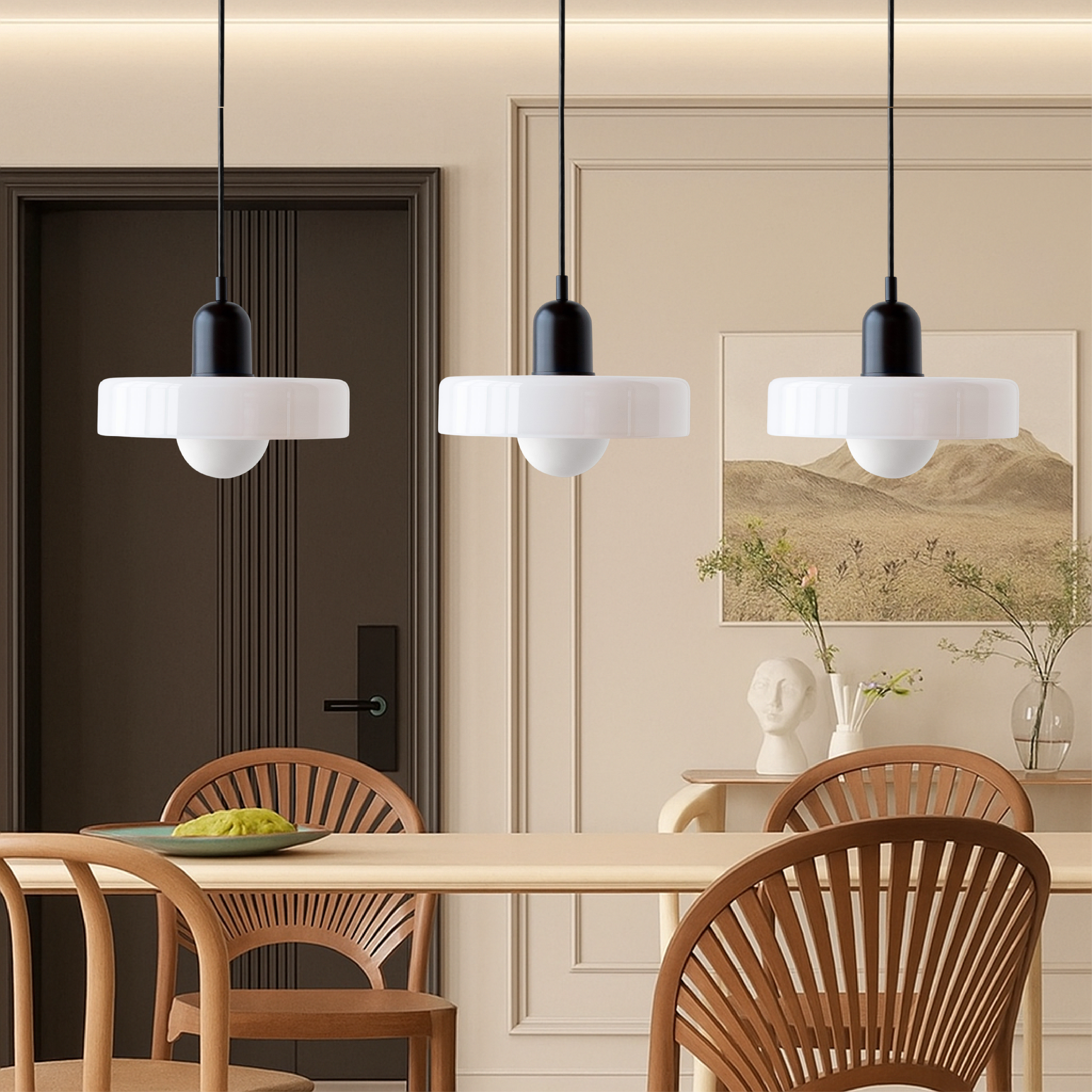 Lampada a sospensione a 3 teste in vetro colorato Bauhaus