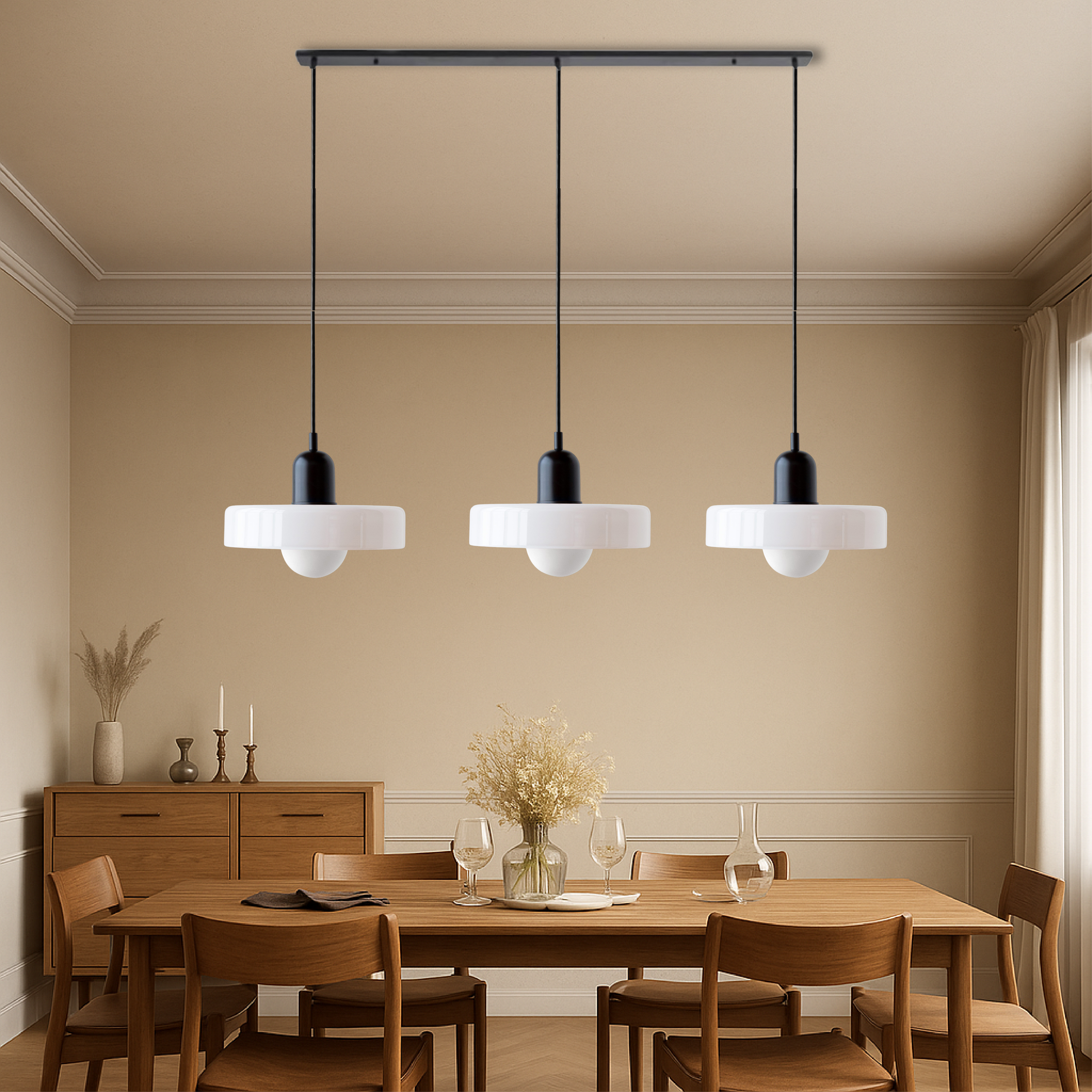 Lampada a sospensione a 3 teste in vetro colorato Bauhaus