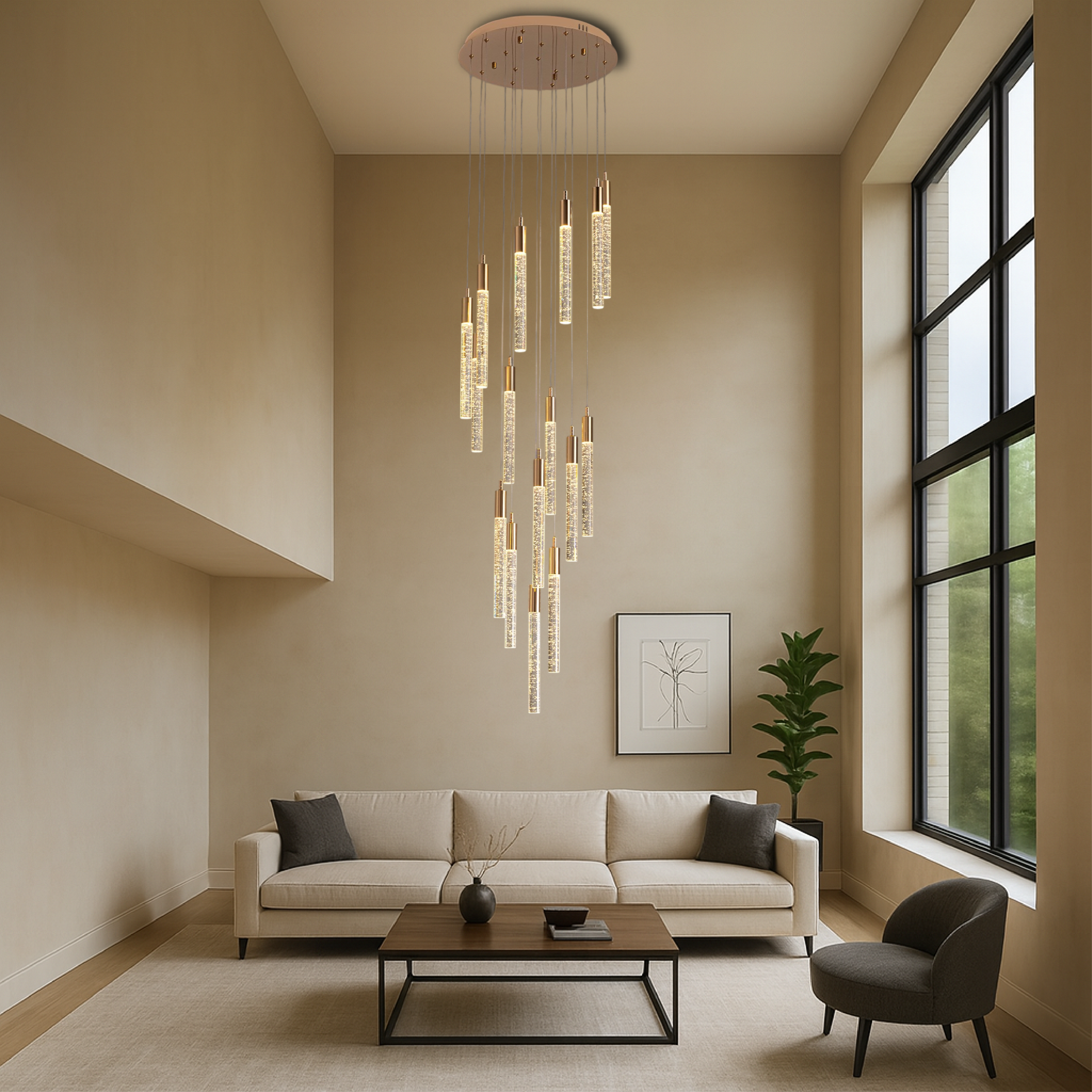 Lampadario per scale in acrilico dorato