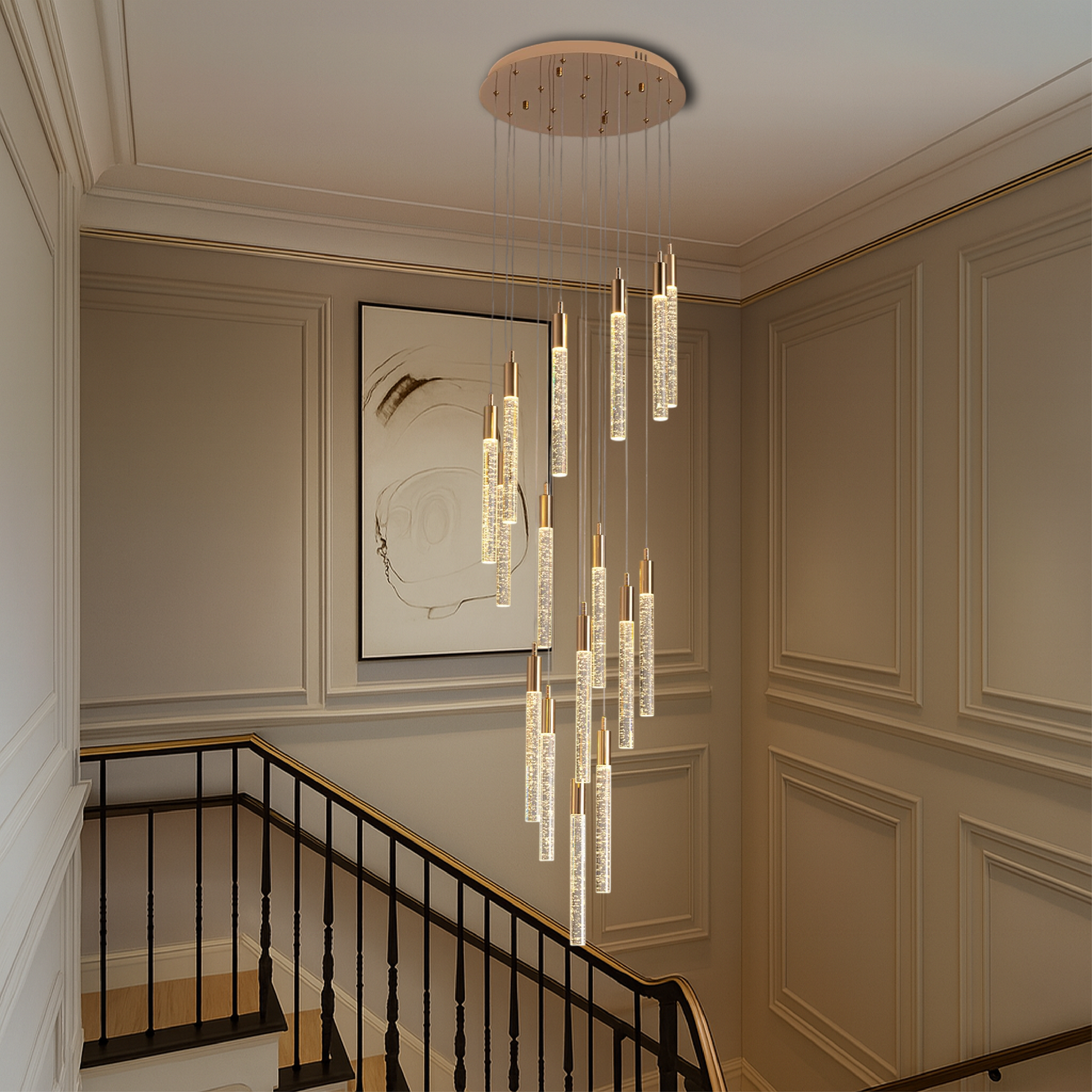 Lampadario per scale in acrilico dorato