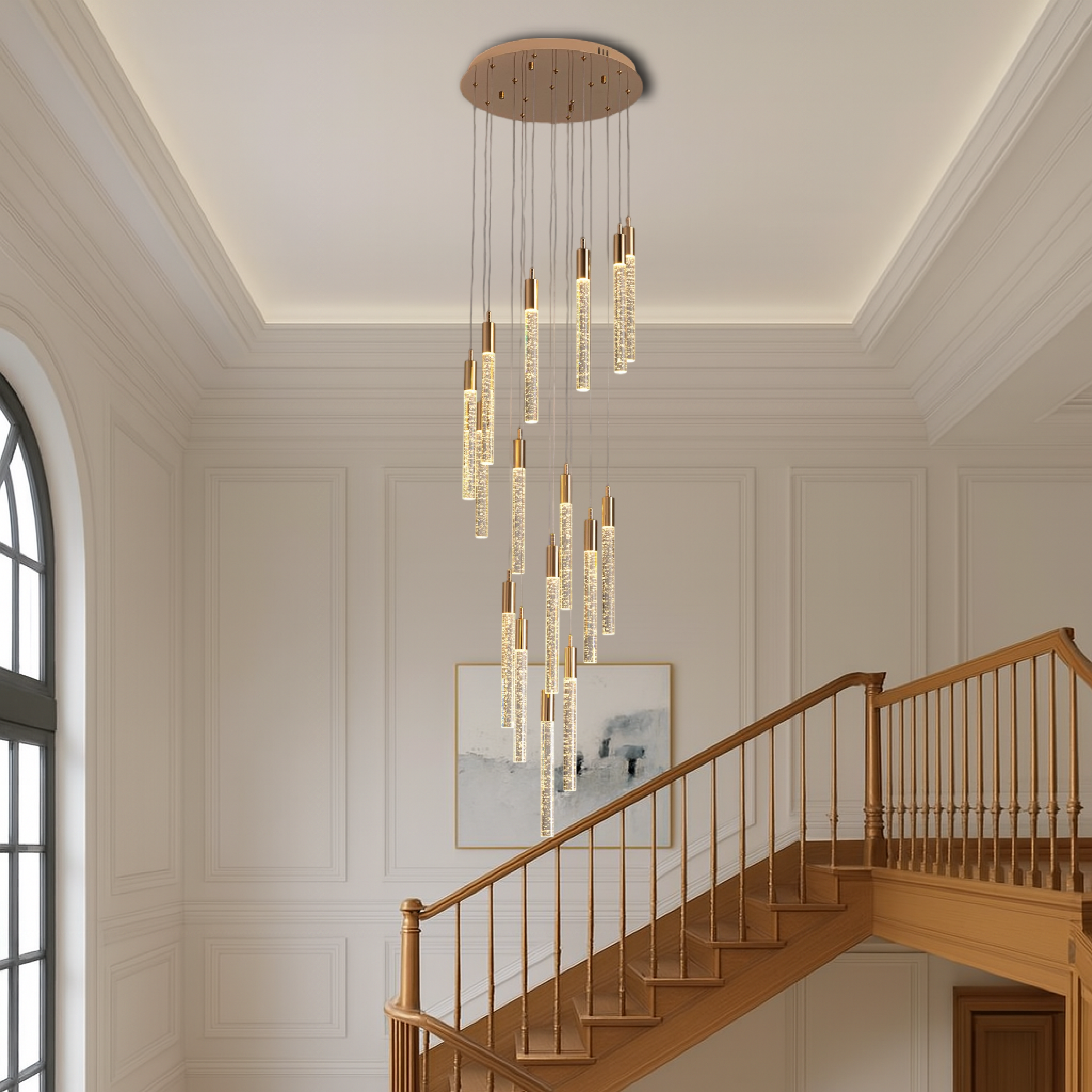 Lampadario per scale in acrilico dorato