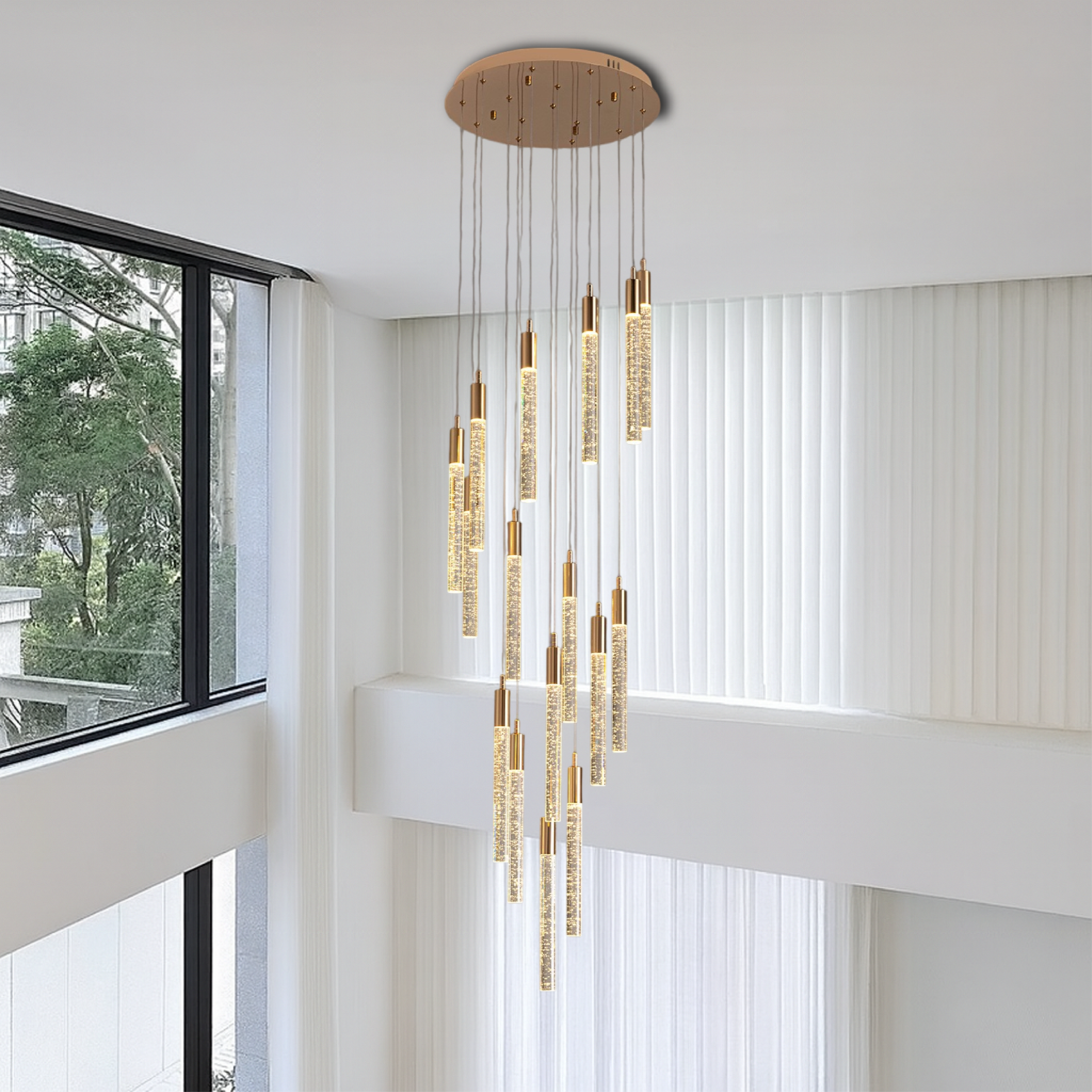 Lampadario per scale in acrilico dorato