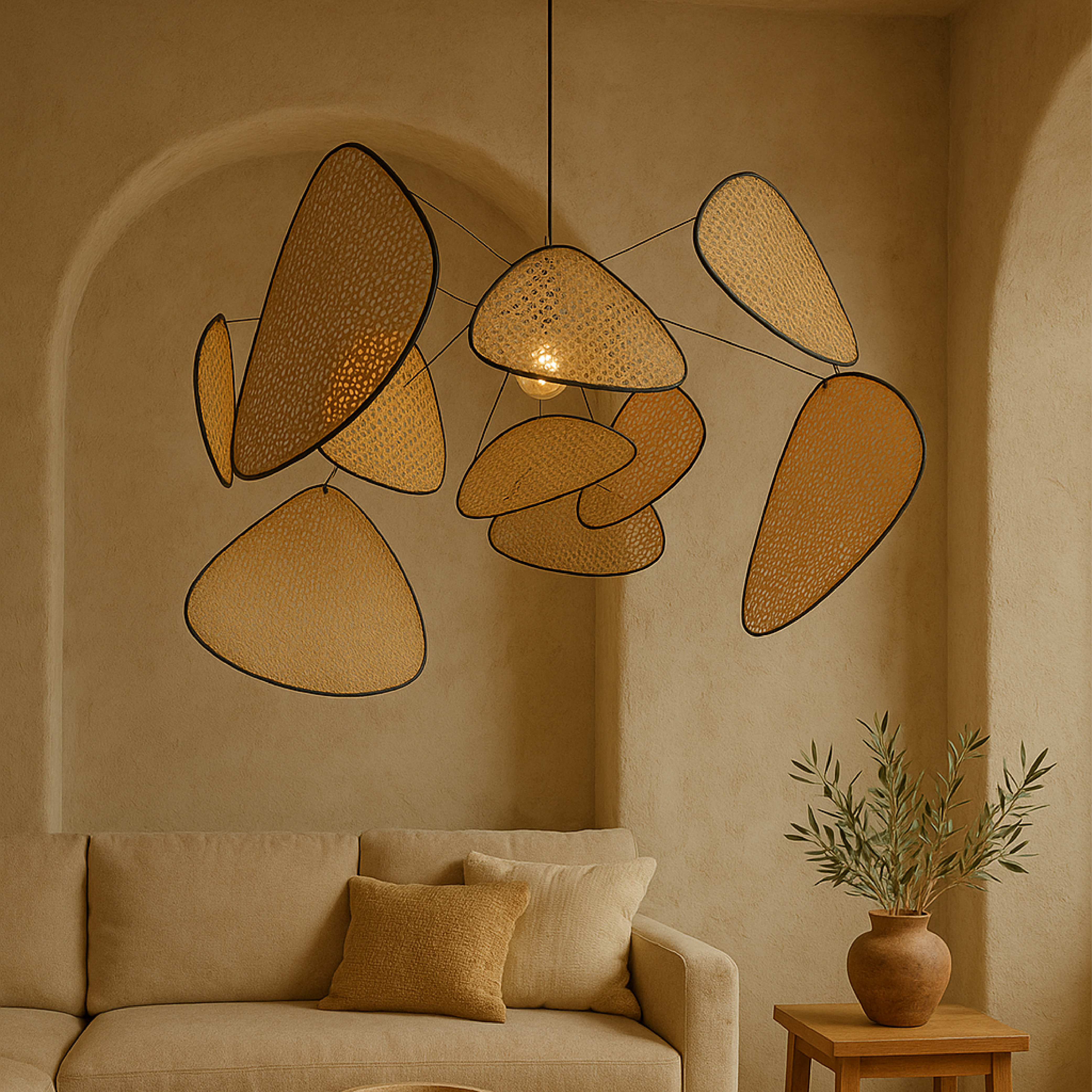 Luce a sospensione in rattan di Bria