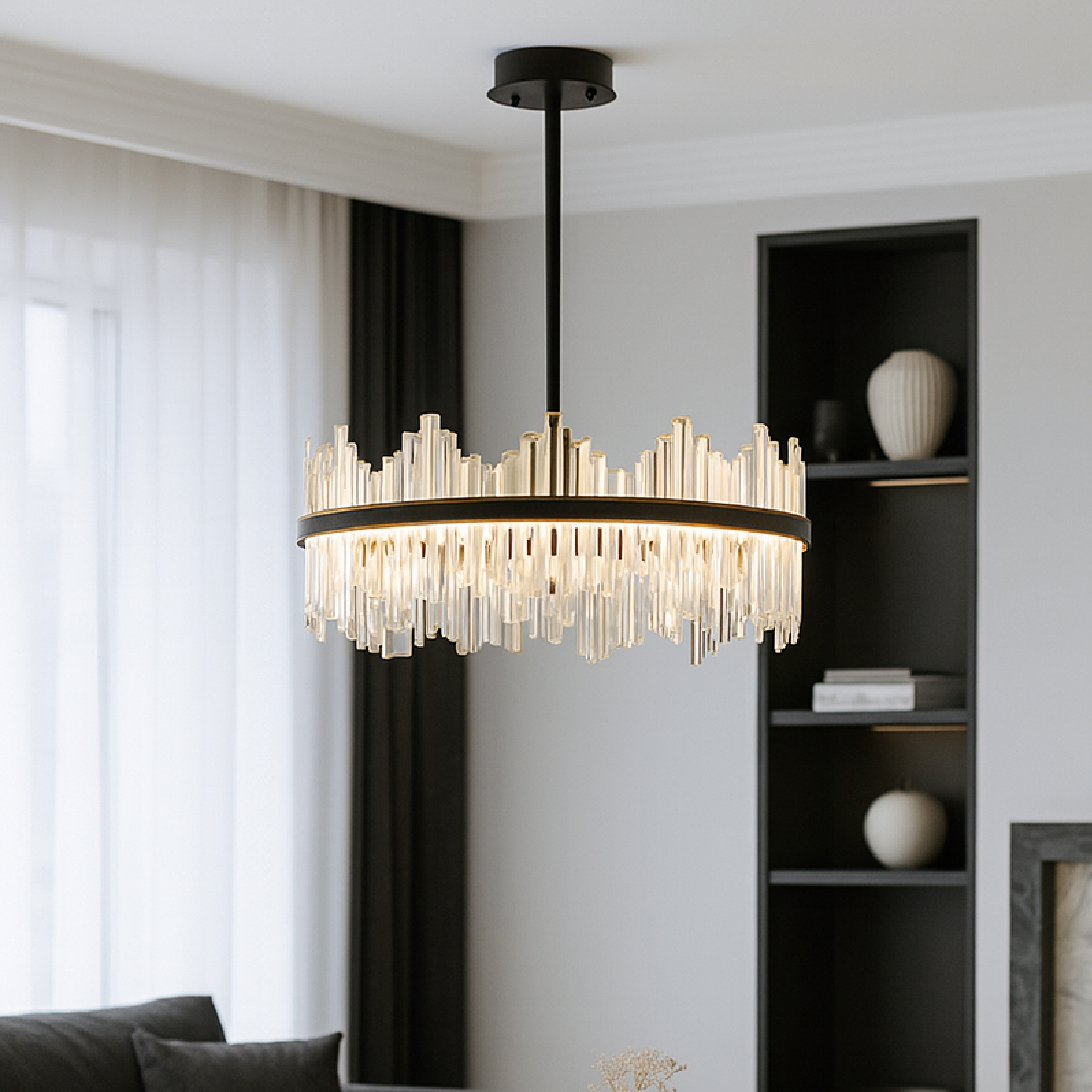 Lampadario Terri in cristallo nero