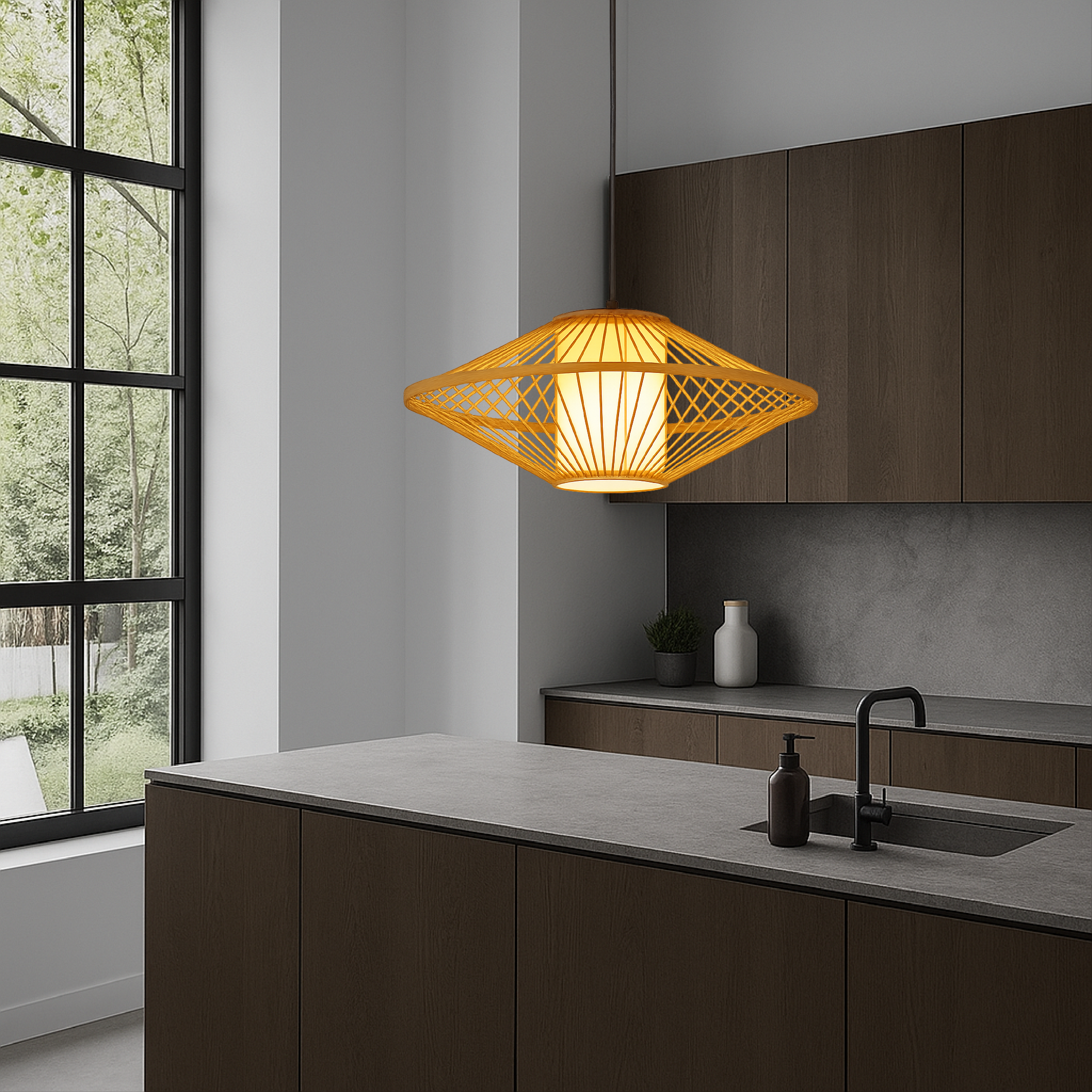 Luce a sospensione in bambù giapponese