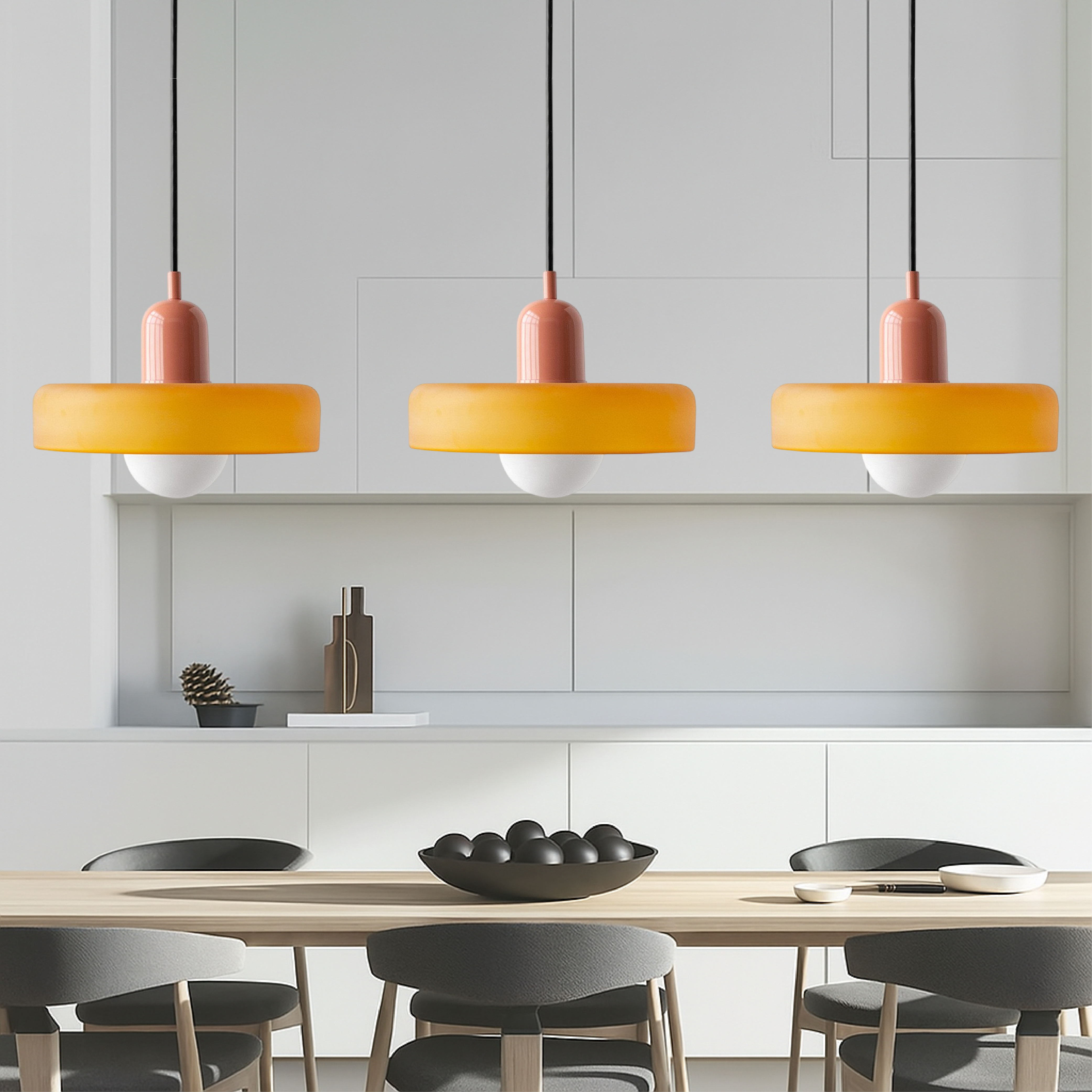 Lampada a sospensione a 3 teste in vetro colorato Bauhaus
