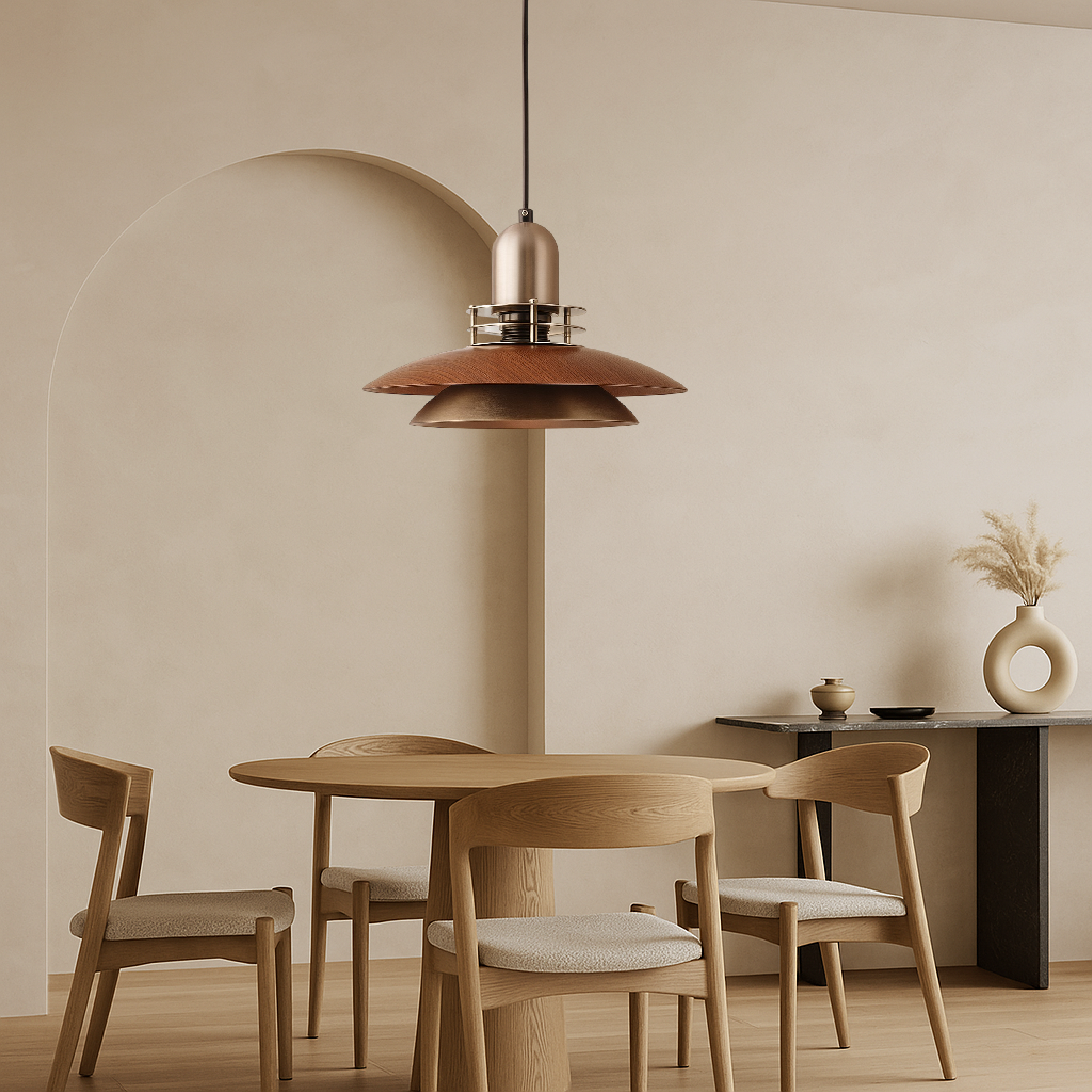 Luce a sospensione a strati in legno di noce