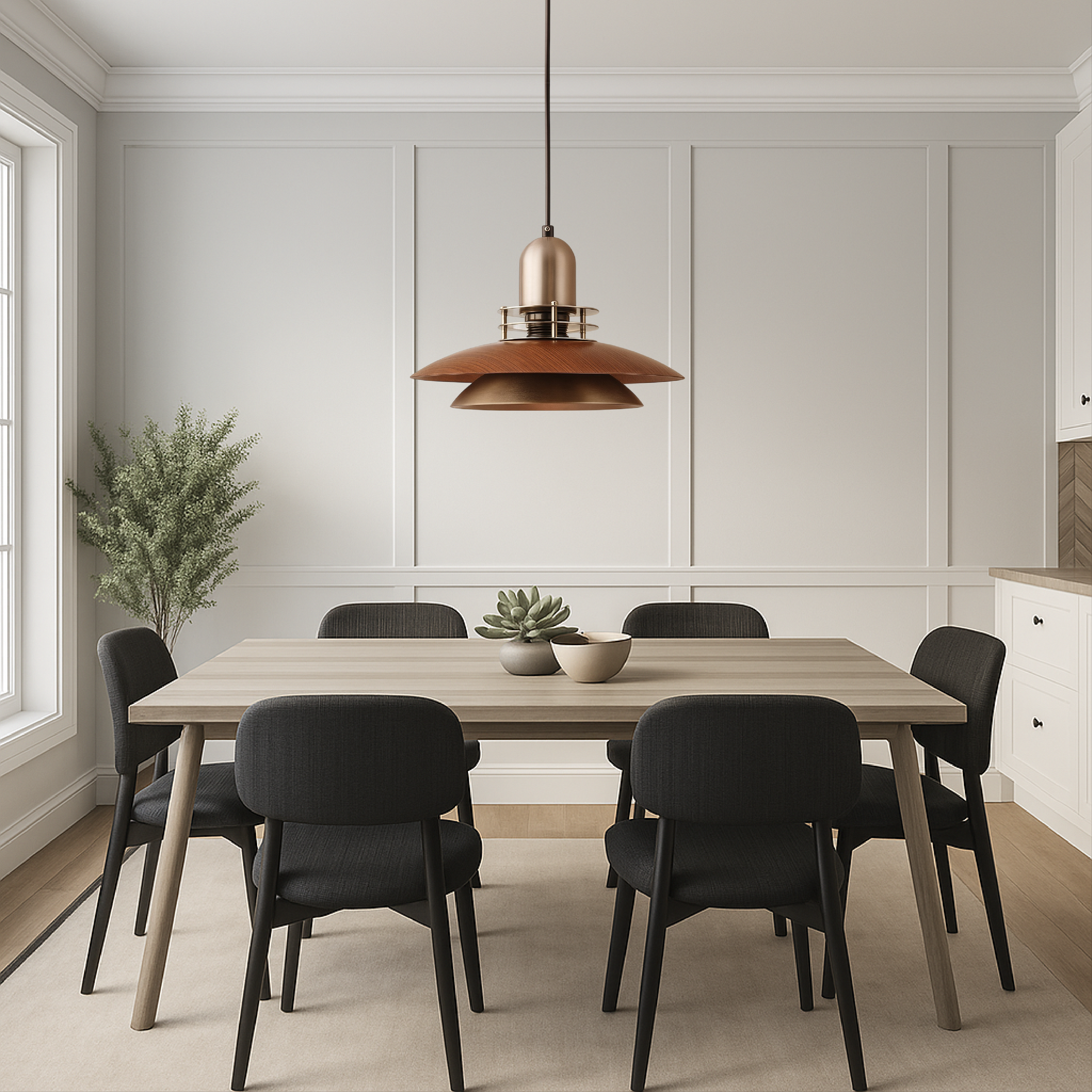 Luce a sospensione a strati in legno di noce