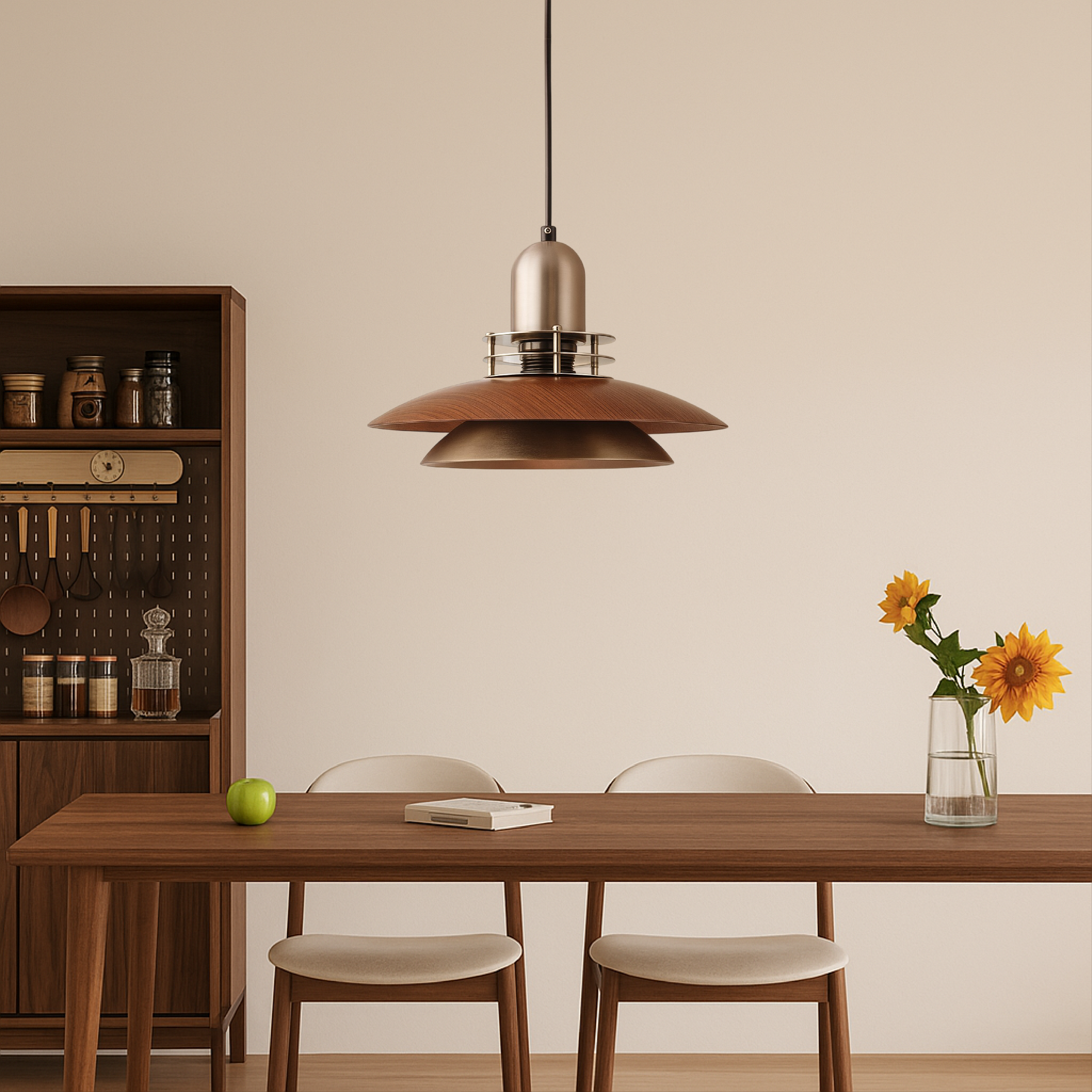 Luce a sospensione a strati in legno di noce
