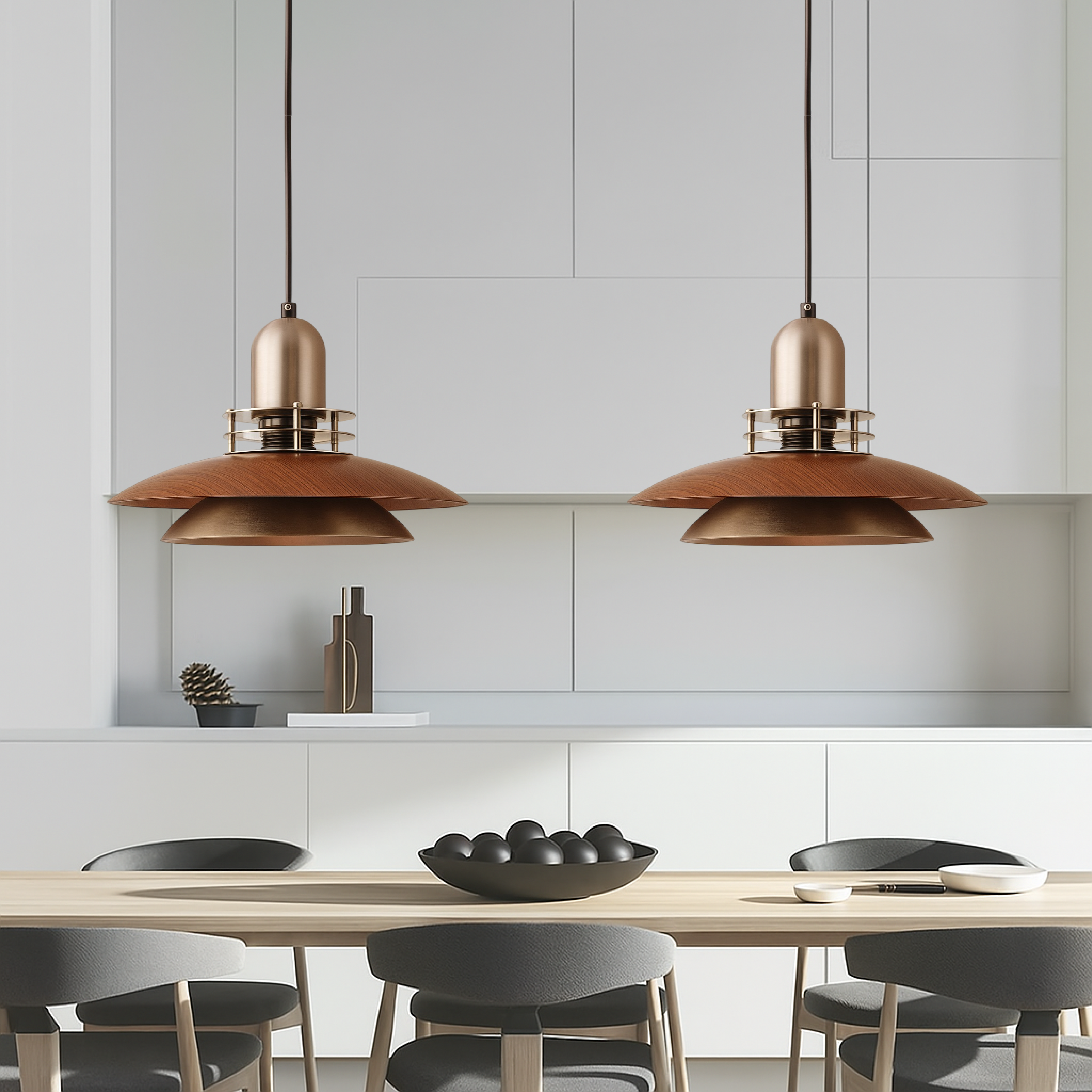 Luce a sospensione a strati in legno di noce