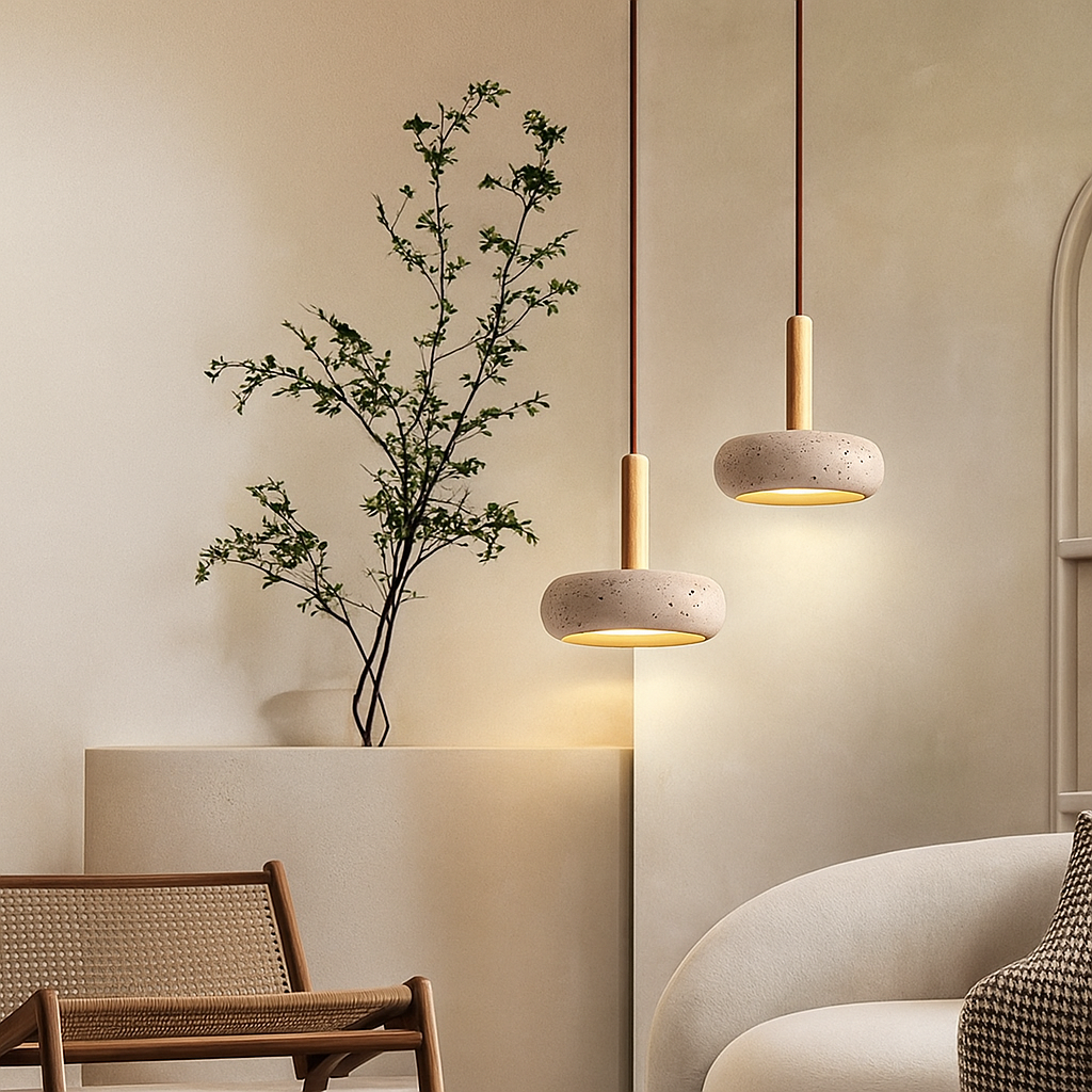 Luce a sospensione in travertino